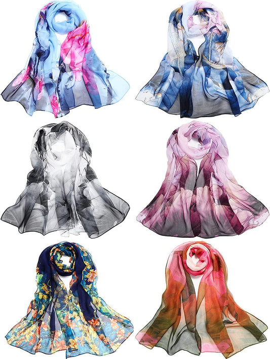 6 Pieces Scarf for Women Print Floral Pattern Scarf Lightweight Shawl Mixed Color Wrap Shawl Headscarf Neck Cover for Women Girls,62 X 20 Inches Apparel & Accessories > Clothing Accessories > Scarves & Shawls Zhanmai   
