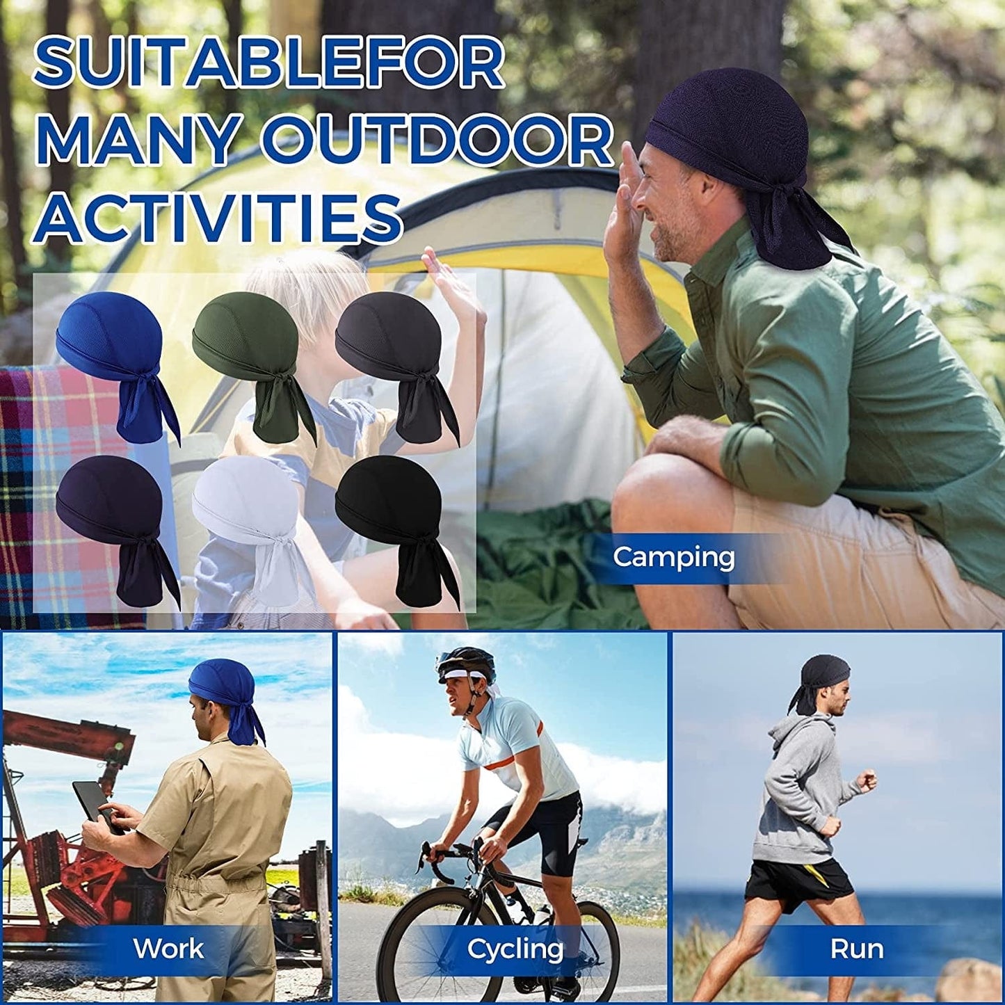 6 Pieces Sweat Wicking Head Wrap Helmet Liner Skull Cap Breathable Dew Do Rags for Outdoor Activities Apparel & Accessories > Clothing Accessories > Bandanas & Headties XDRISONY   