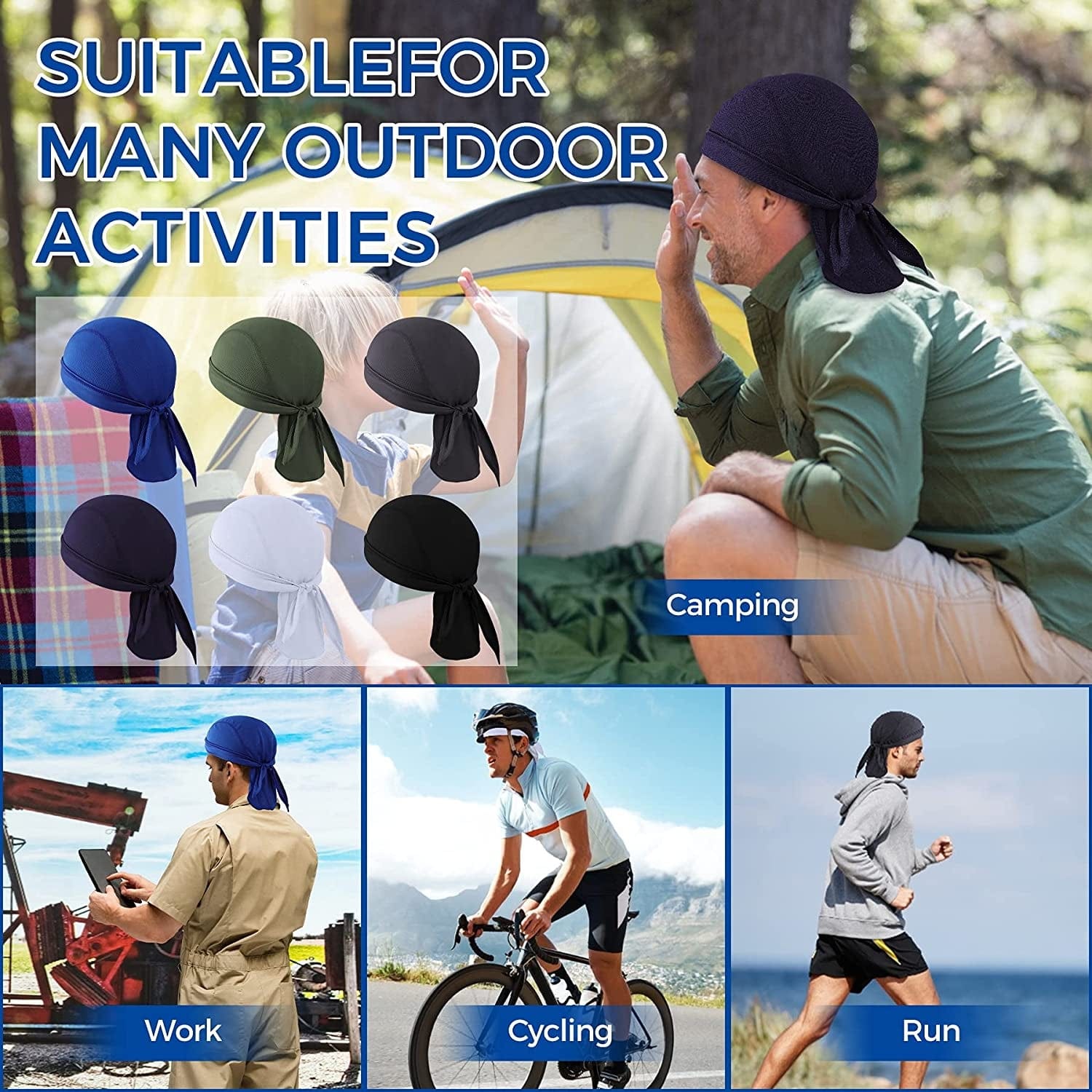 6 Pieces Sweat Wicking Head Wrap Helmet Liner Skull Cap Breathable Dew Do Rags for Outdoor Activities Apparel & Accessories > Clothing Accessories > Bandanas & Headties XDRISONY   