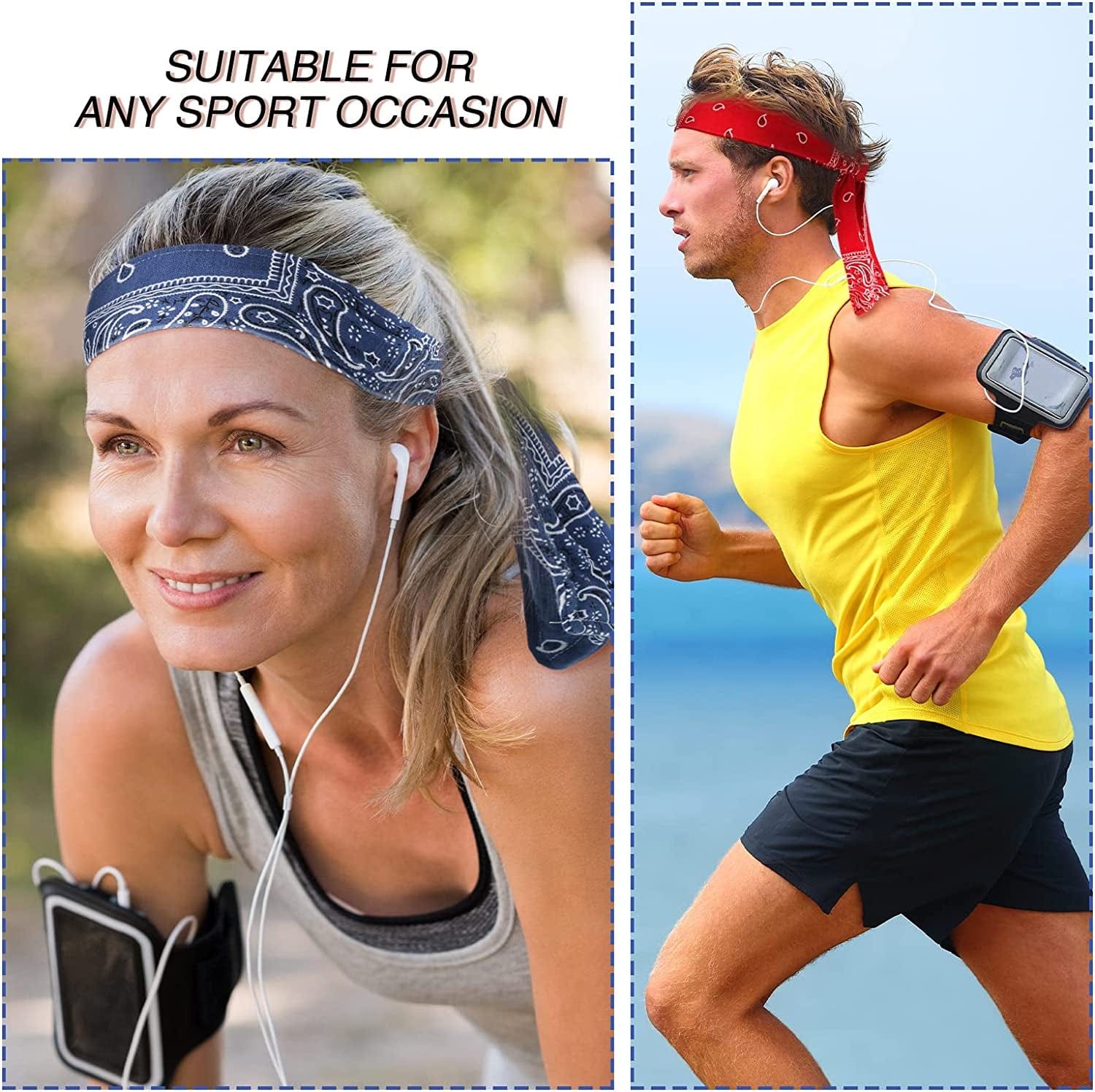 6 Pieces Tie Headband for Men Women Elastic Bandana Headband Adjustable Athletic Hair Band Bandana Sweat Wicking Headband Hair Wrap Sports Head Band Non Slip Yoga Workout Sweatbands Apparel & Accessories > Clothing Accessories > Bandanas & Headties Charniol   