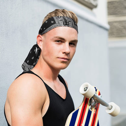 6 Pieces Tie Headband for Men Women Elastic Bandana Headband Adjustable Athletic Hair Band Bandana Sweat Wicking Headband Hair Wrap Sports Head Band Non Slip Yoga Workout Sweatbands Apparel & Accessories > Clothing Accessories > Bandanas & Headties Charniol   