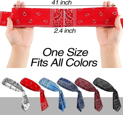 6 Pieces Tie Headband for Men Women Elastic Bandana Headband Adjustable Athletic Hair Band Bandana Sweat Wicking Headband Hair Wrap Sports Head Band Non Slip Yoga Workout Sweatbands Apparel & Accessories > Clothing Accessories > Bandanas & Headties Charniol   