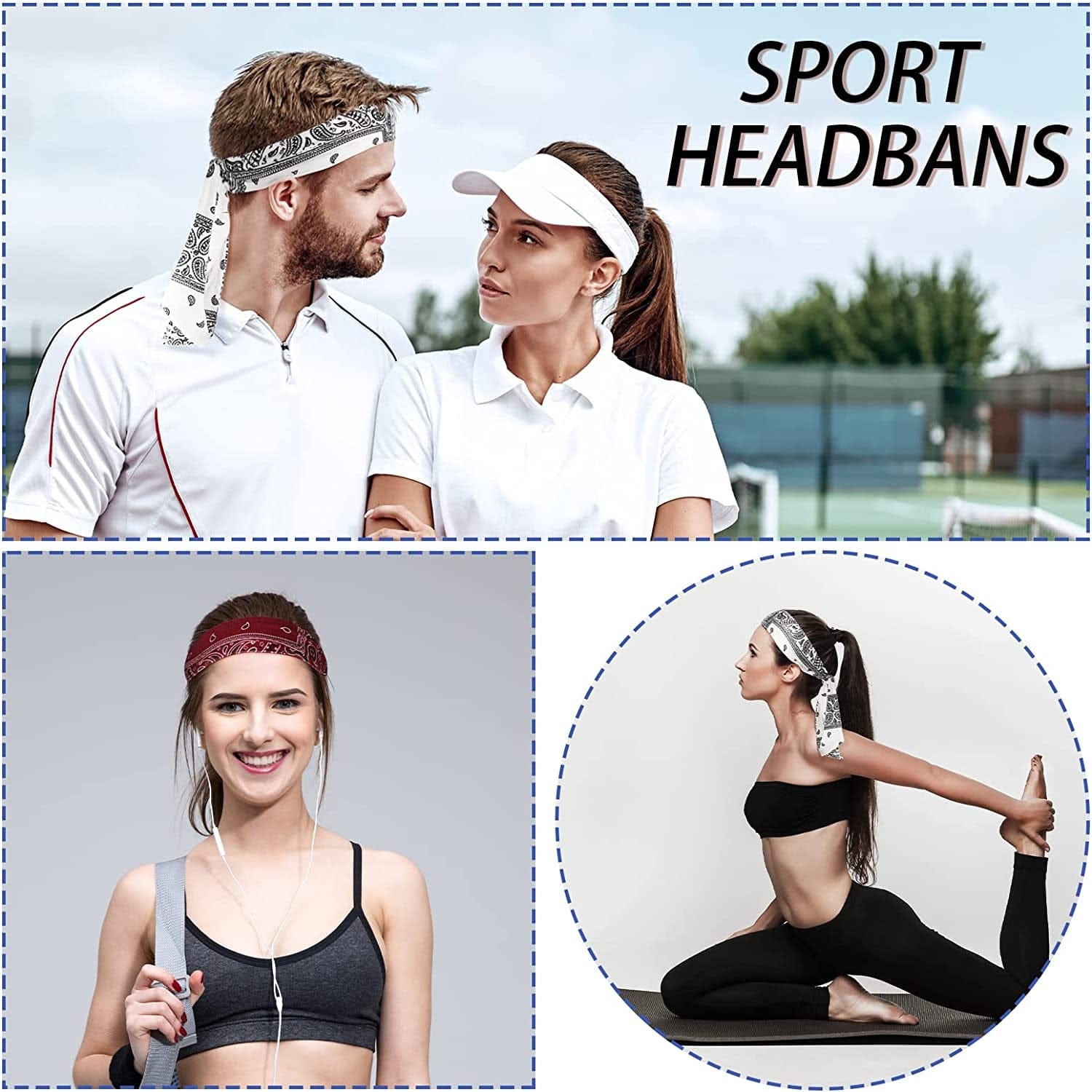 6 Pieces Tie Headband for Men Women Elastic Bandana Headband Adjustable Athletic Hair Band Bandana Sweat Wicking Headband Hair Wrap Sports Head Band Non Slip Yoga Workout Sweatbands Apparel & Accessories > Clothing Accessories > Bandanas & Headties Charniol   
