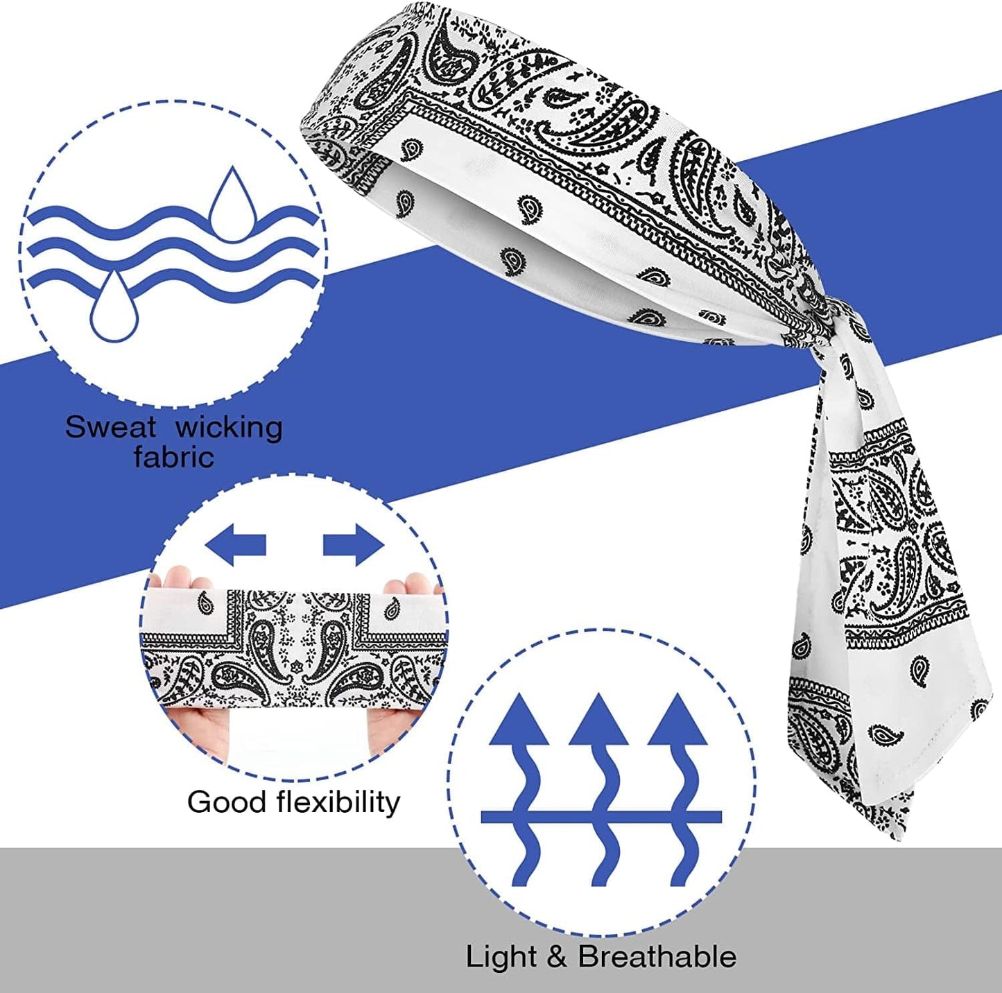 6 Pieces Tie Headband for Men Women Elastic Bandana Headband Adjustable Athletic Hair Band Bandana Sweat Wicking Headband Hair Wrap Sports Head Band Non Slip Yoga Workout Sweatbands Apparel & Accessories > Clothing Accessories > Bandanas & Headties Charniol   