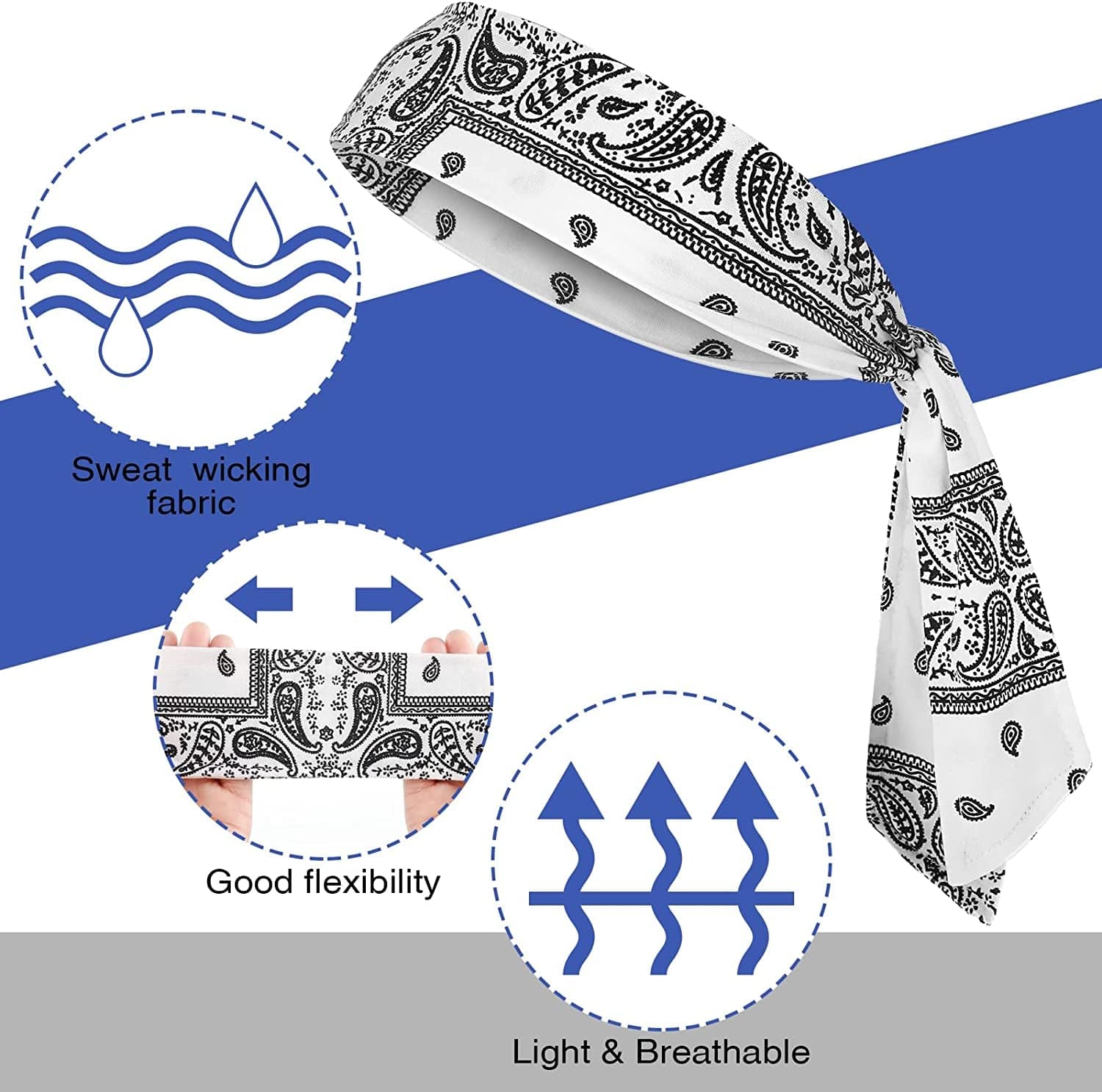 6 Pieces Tie Headband for Men Women Elastic Bandana Headband Adjustable Athletic Hair Band Bandana Sweat Wicking Headband Hair Wrap Sports Head Band Non Slip Yoga Workout Sweatbands Apparel & Accessories > Clothing Accessories > Bandanas & Headties Charniol   