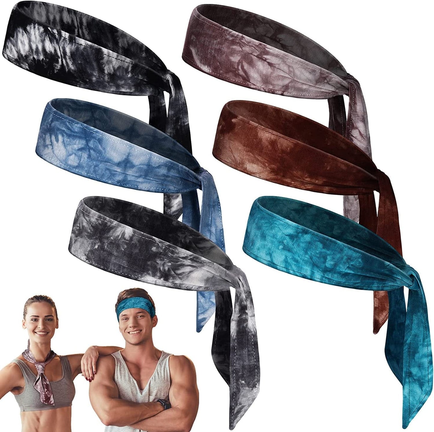 6 Pieces Tie on Headband Men Sport Tie Back Headband Women Wicking Hairband Bandana Tie Stretchy Workout Sweatbands for Basketball, Running, Tennis, Karate, Athletics Apparel & Accessories > Clothing Accessories > Bandanas & Headties Jerify   