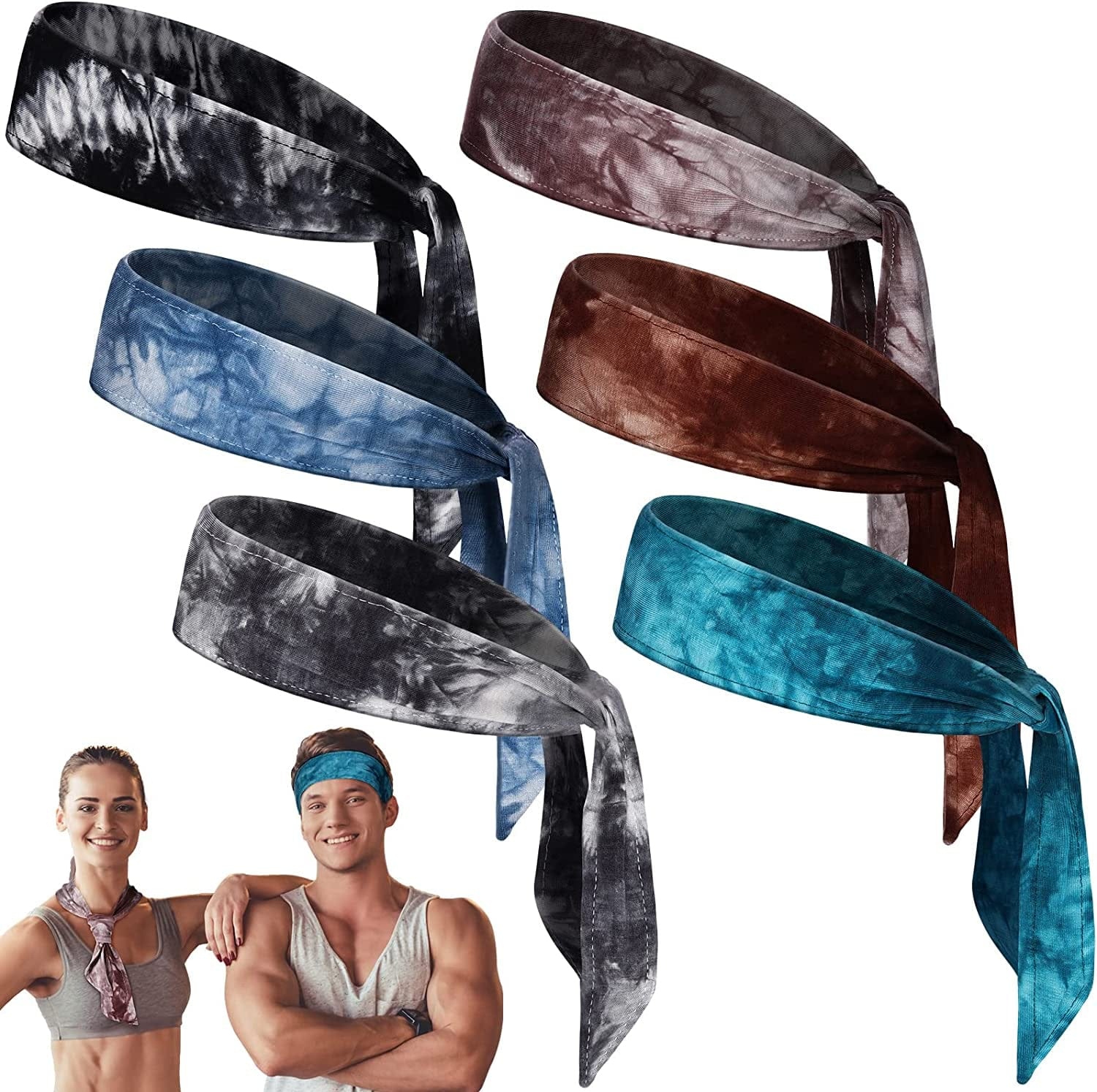6 Pieces Tie on Headband Men Sport Tie Back Headband Women Wicking Hairband Bandana Tie Stretchy Workout Sweatbands for Basketball, Running, Tennis, Karate, Athletics Apparel & Accessories > Clothing Accessories > Bandanas & Headties Jerify   