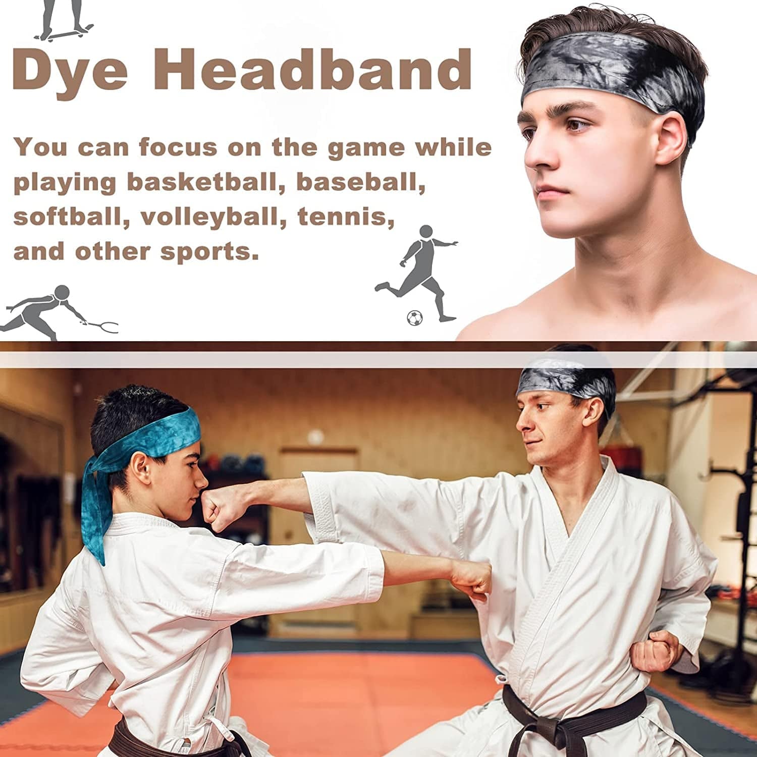 6 Pieces Tie on Headband Men Sport Tie Back Headband Women Wicking Hairband Bandana Tie Stretchy Workout Sweatbands for Basketball, Running, Tennis, Karate, Athletics Apparel & Accessories > Clothing Accessories > Bandanas & Headties Jerify   