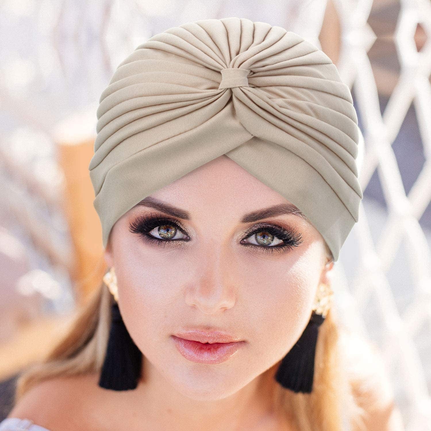 6 Pieces Turbans for Women Soft Turban Head Wrap Pleated Beanie Cap Apparel & Accessories > Clothing Accessories > Headwear SATINIOR   