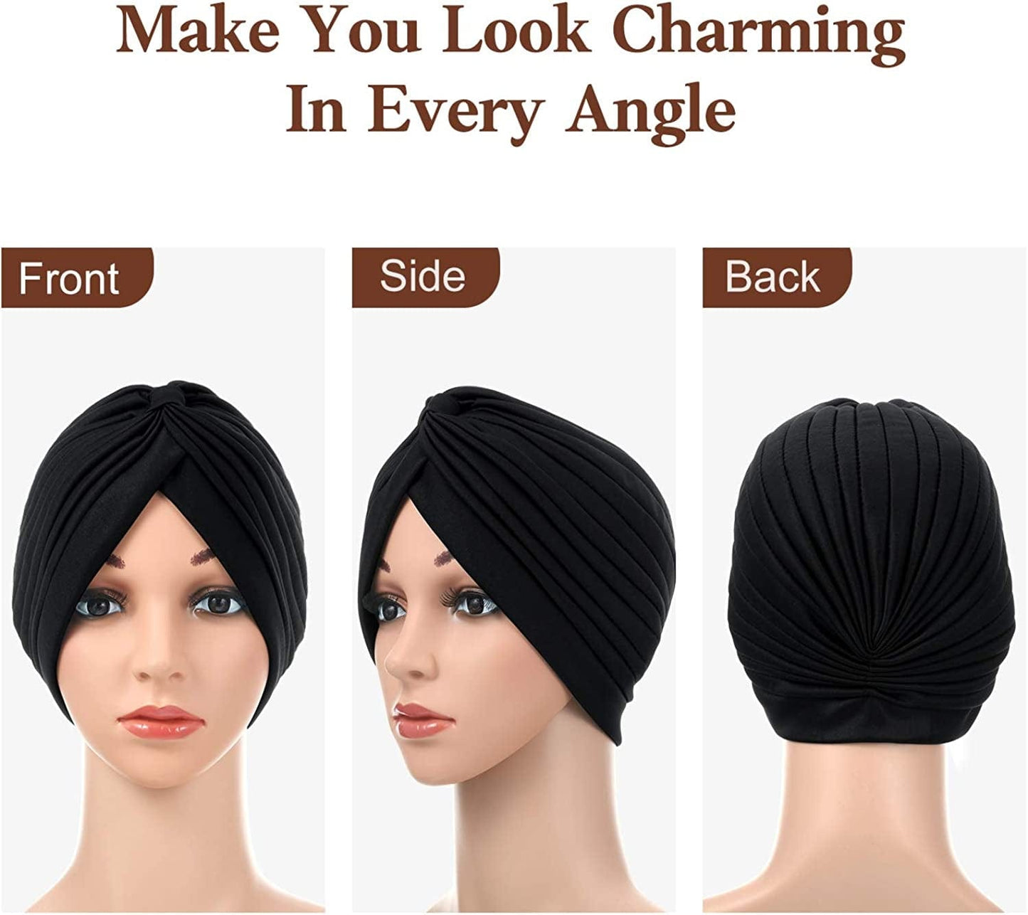 6 Pieces Turbans for Women Soft Turban Head Wrap Pleated Beanie Cap Apparel & Accessories > Clothing Accessories > Headwear SATINIOR   