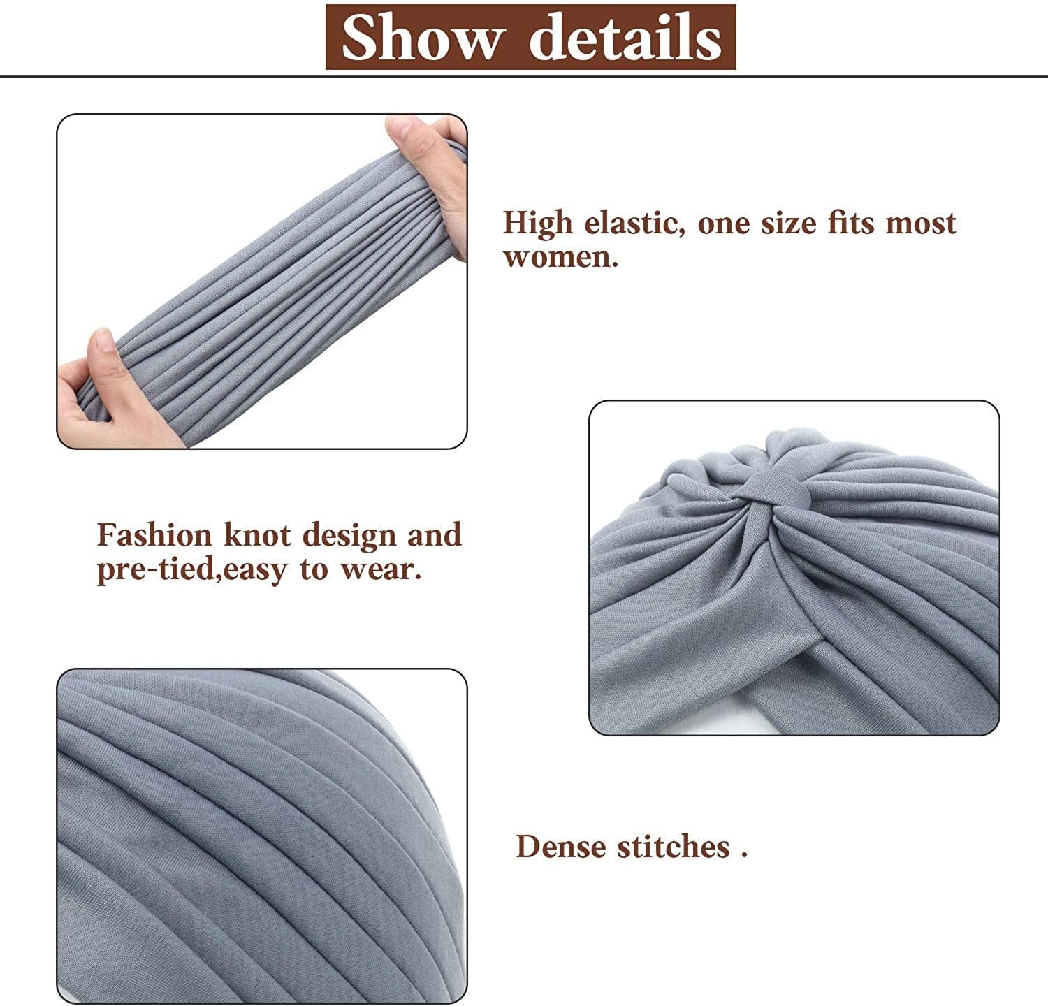 6 Pieces Turbans for Women Soft Turban Head Wrap Pleated Beanie Cap Apparel & Accessories > Clothing Accessories > Headwear SATINIOR   