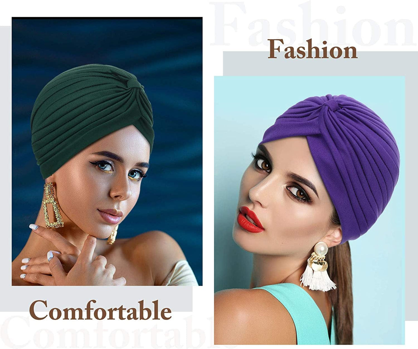6 Pieces Turbans for Women Soft Turban Head Wrap Pleated Beanie Cap Apparel & Accessories > Clothing Accessories > Headwear SATINIOR   