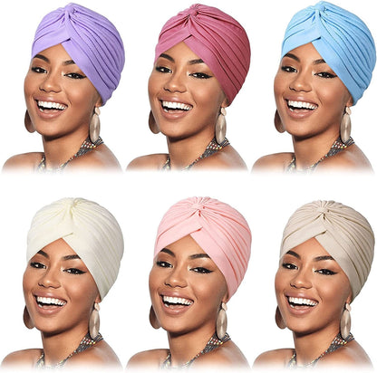 6 Pieces Turbans for Women Soft Turban Head Wrap Pleated Beanie Cap Apparel & Accessories > Clothing Accessories > Headwear SATINIOR Cream, Shell Pink, Khaki, Light Purple, Skin Purple, Blue  