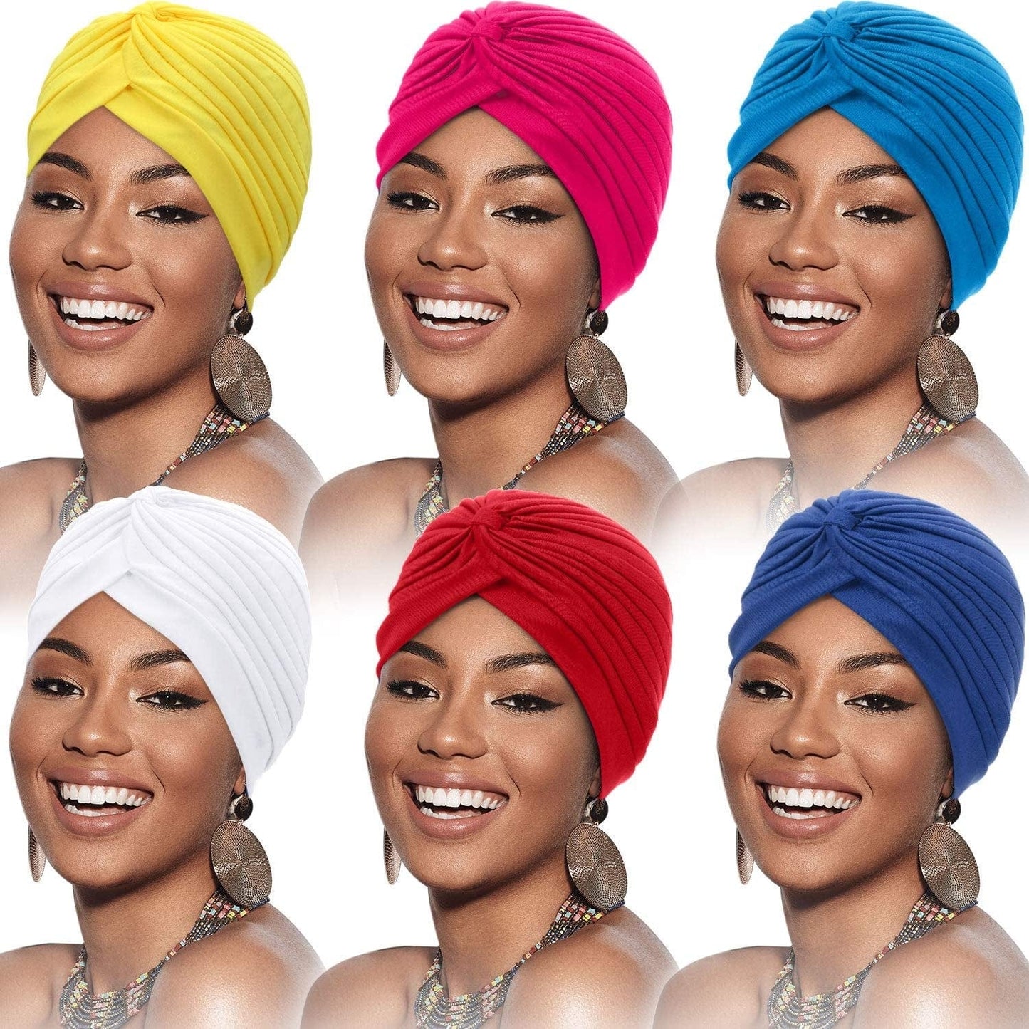 6 Pieces Turbans for Women Soft Turban Head Wrap Pleated Beanie Cap Apparel & Accessories > Clothing Accessories > Headwear SATINIOR Orange,wine  