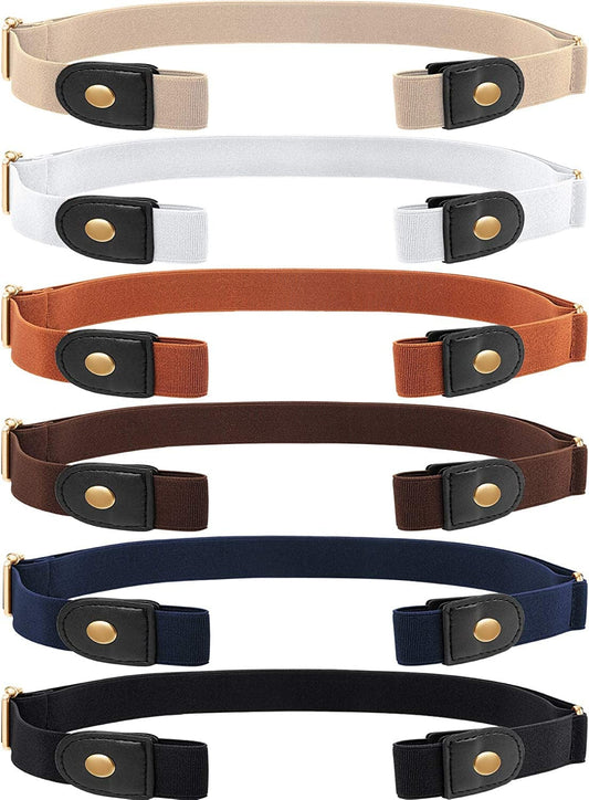 6 Pieces Unisex No Buckle Stretch Belt Adjustable No Buckle Waist Belt Invisible Elastic Belt for Jeans Pants Skirts Apparel & Accessories > Clothing Accessories > Belts Syhood Gold  
