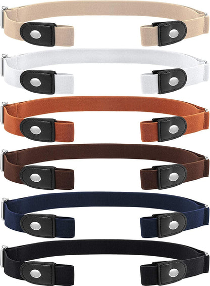 6 Pieces Unisex No Buckle Stretch Belt Adjustable No Buckle Waist Belt Invisible Elastic Belt for Jeans Pants Skirts Apparel & Accessories > Clothing Accessories > Belts Syhood Silver  