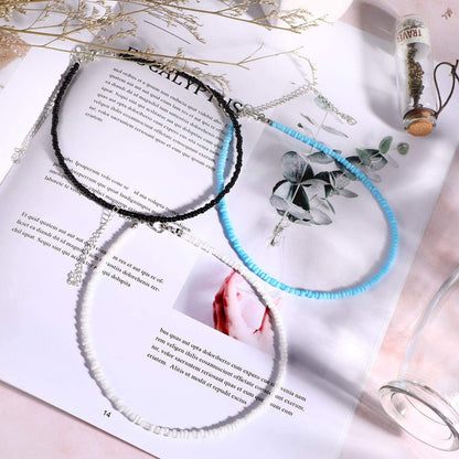 6 Pieces Women Bohemian Necklaces Seed Bead Necklaces Glass Beaded Choker Jewelry for Women and Girls