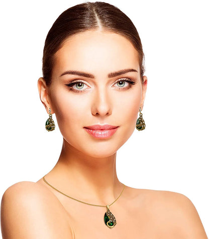 6 Pieces Women Elegant Necklace Set Peacock Waterdrop Rhinestone Pendant Necklace Crystal Peacock Pattern Earrings Jewelry