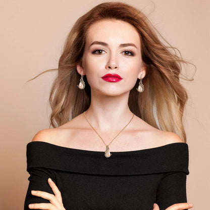 6 Pieces Women Elegant Necklace Set Peacock Waterdrop Rhinestone Pendant Necklace Crystal Peacock Pattern Earrings Jewelry