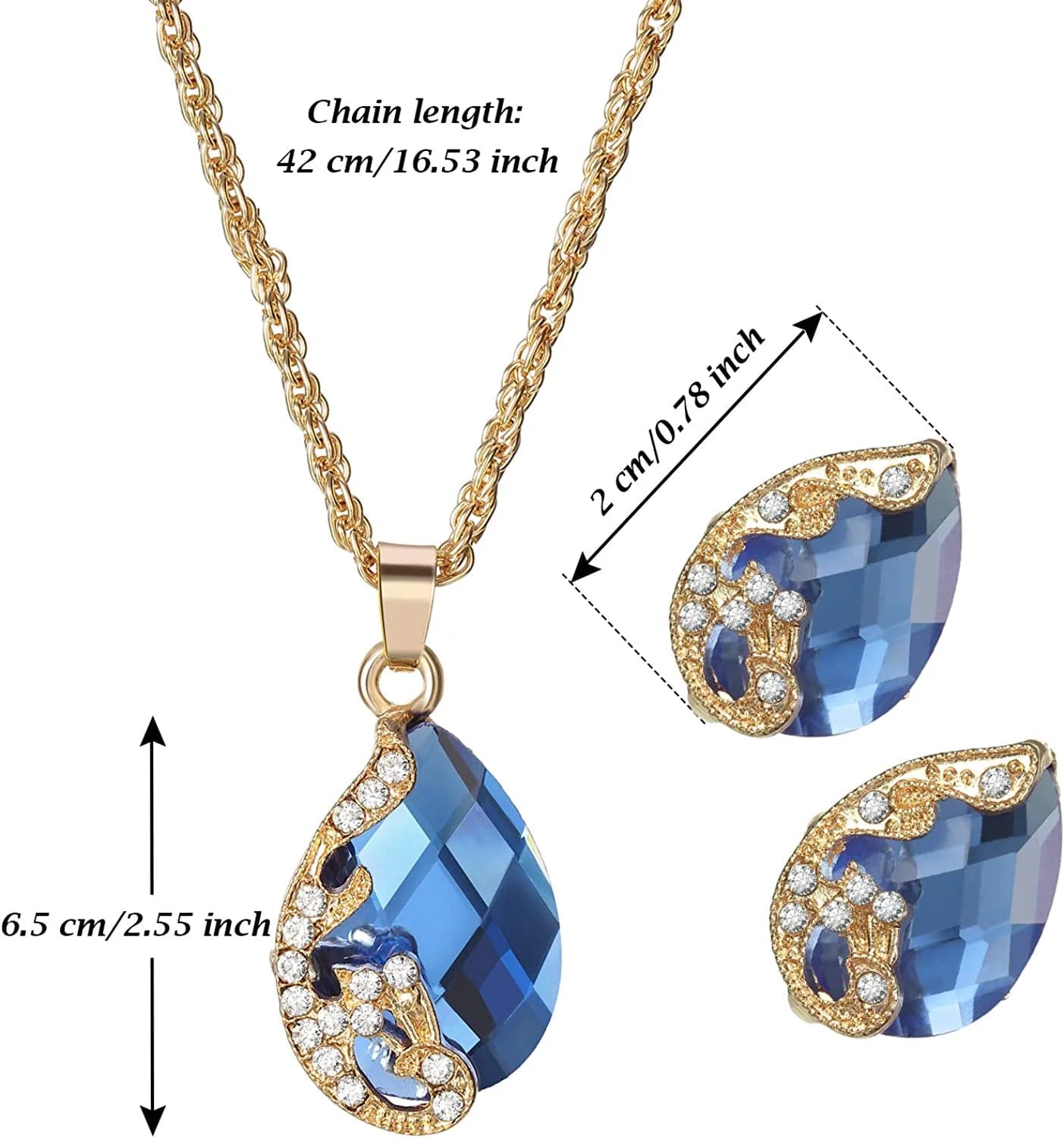 6 Pieces Women Elegant Necklace Set Peacock Waterdrop Rhinestone Pendant Necklace Crystal Peacock Pattern Earrings Jewelry