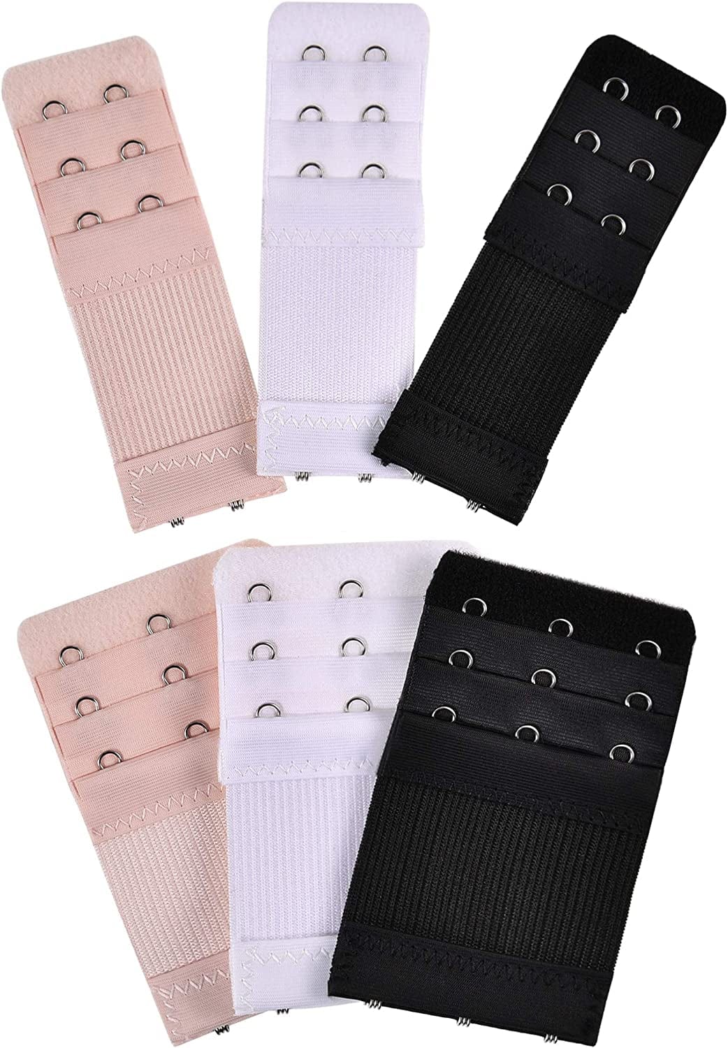 6 Pieces Women'S Bra Extenders Elastic Stretchy Bra Extension Strap, 3 Rows X 3 Hooks, 3 Rows X 2 Hooks (3 Rows X 3 Hooks, 3 Rows X 2 Hooks, Color Set 1)