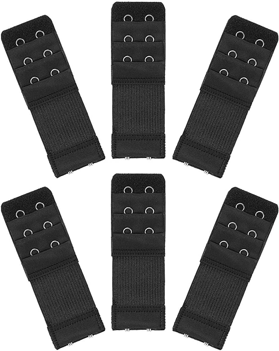6 Pieces Women'S Soft Comfortable Elastic Bra Extenders Bra Extension Strap 2 Hook 3 Row Lady'S Bra Extender Bra Band Black