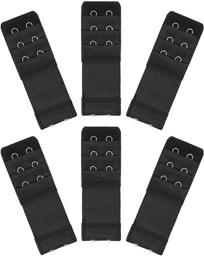6 Pieces Women'S Soft Comfortable Elastic Bra Extenders Bra Extension Strap 2 Hook 3 Row Lady'S Bra Extender Bra Band Black