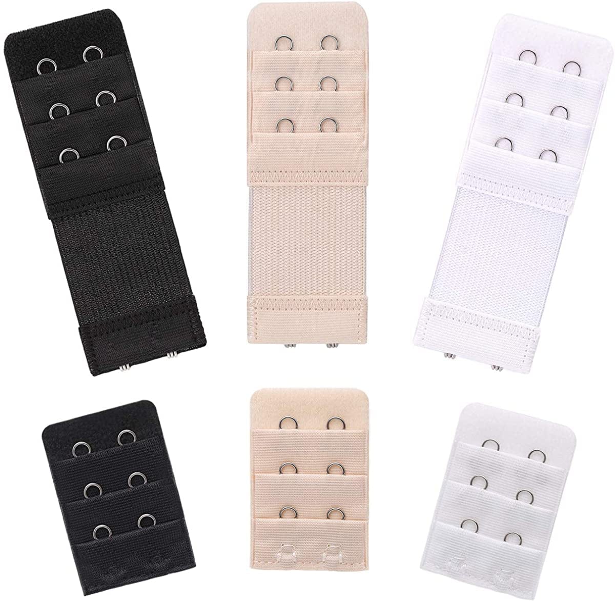 6 Pieces Women'S Soft Comfortable Elastic Bra Extenders Bra Extension Strap 2 Hook 3 Row Lady'S Bra Extender Bra Band Multicolors+noelastic