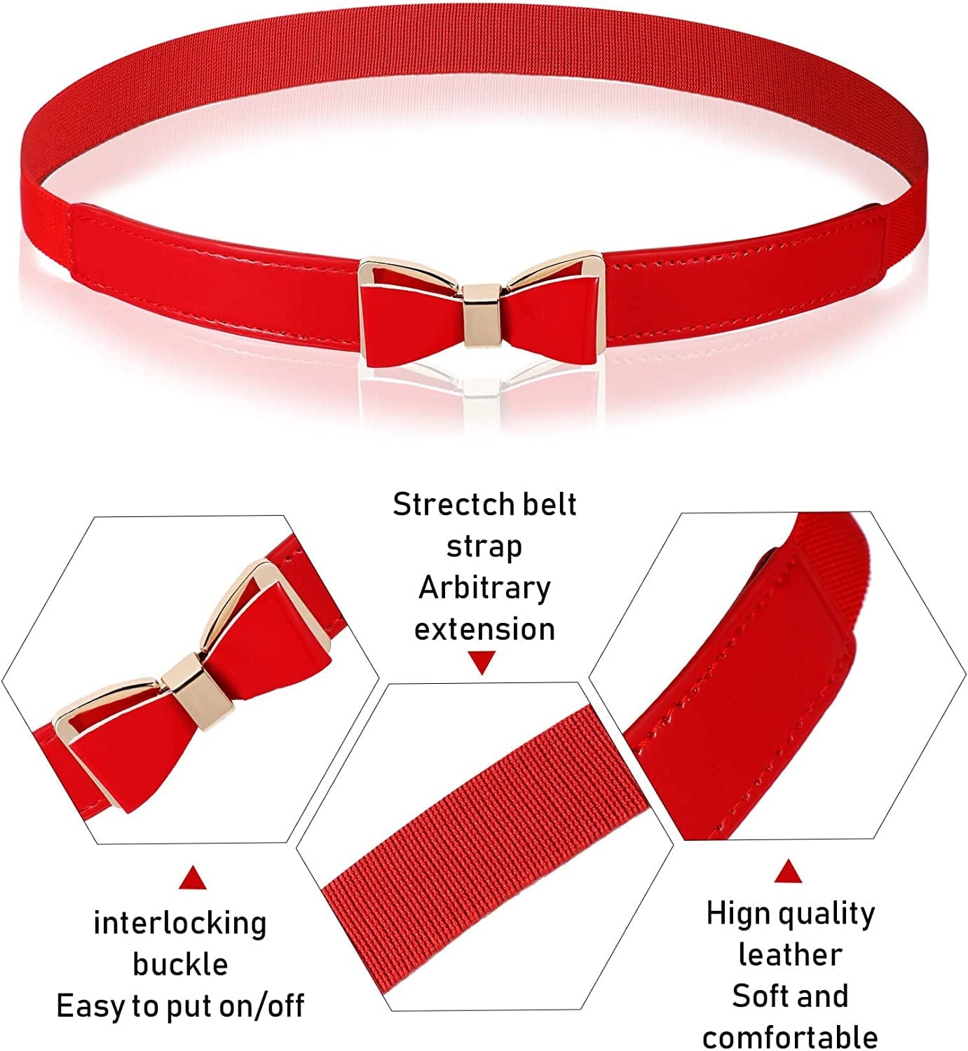6 Pieces Women Skinny Waist Belts Stretch Waist Buckle Belts Thin Elastic Waist Cinch Belts Retro Faux Leather Waist Band with Metal Buckle for Women Girls Apparel & Accessories > Clothing Accessories > Belts Geyoga   