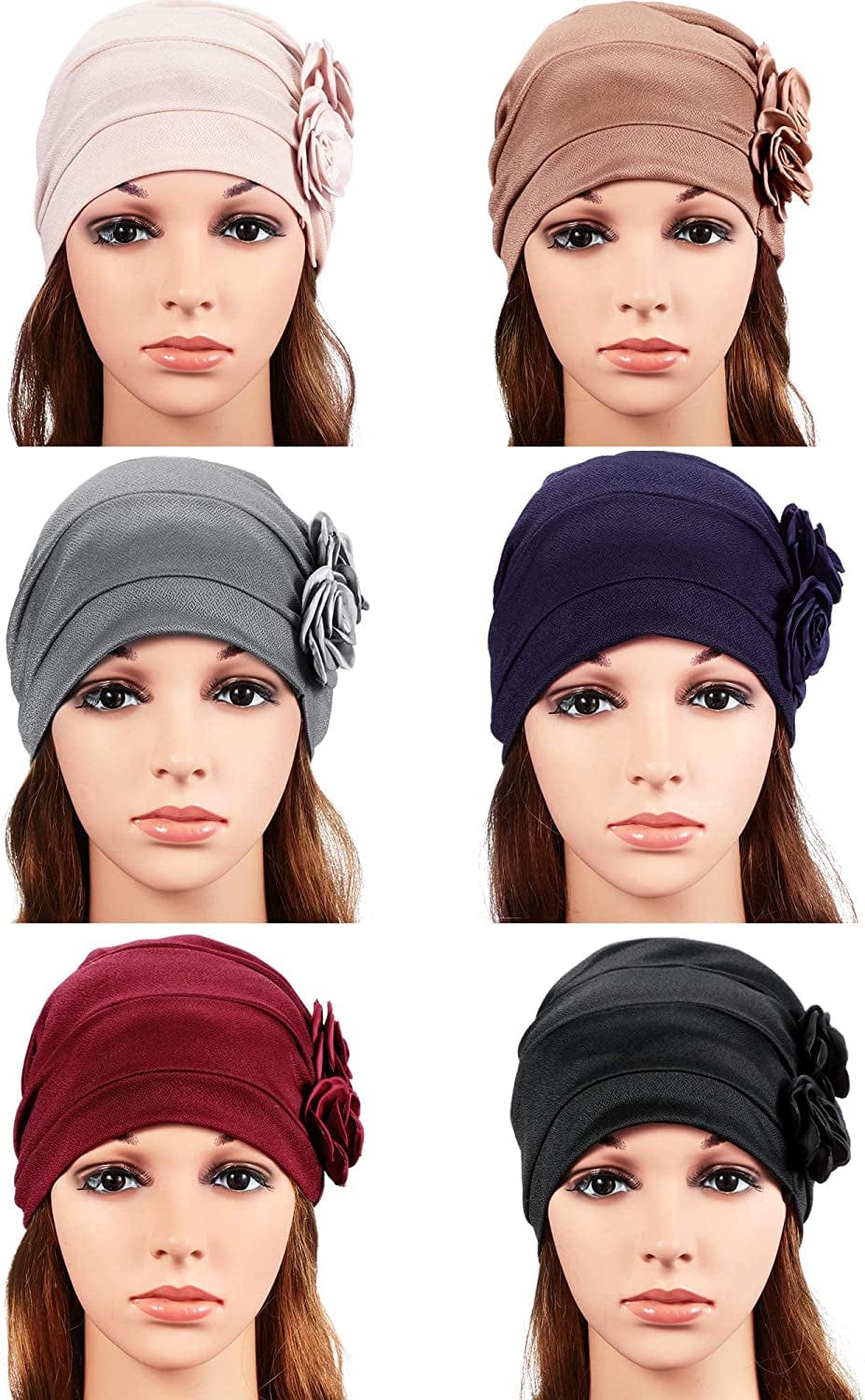 6 Pieces Women Turban Flower Caps Vintage Beanie Headscarf Elastic Headwrap Hat Apparel & Accessories > Clothing Accessories > Headwear SATINIOR   