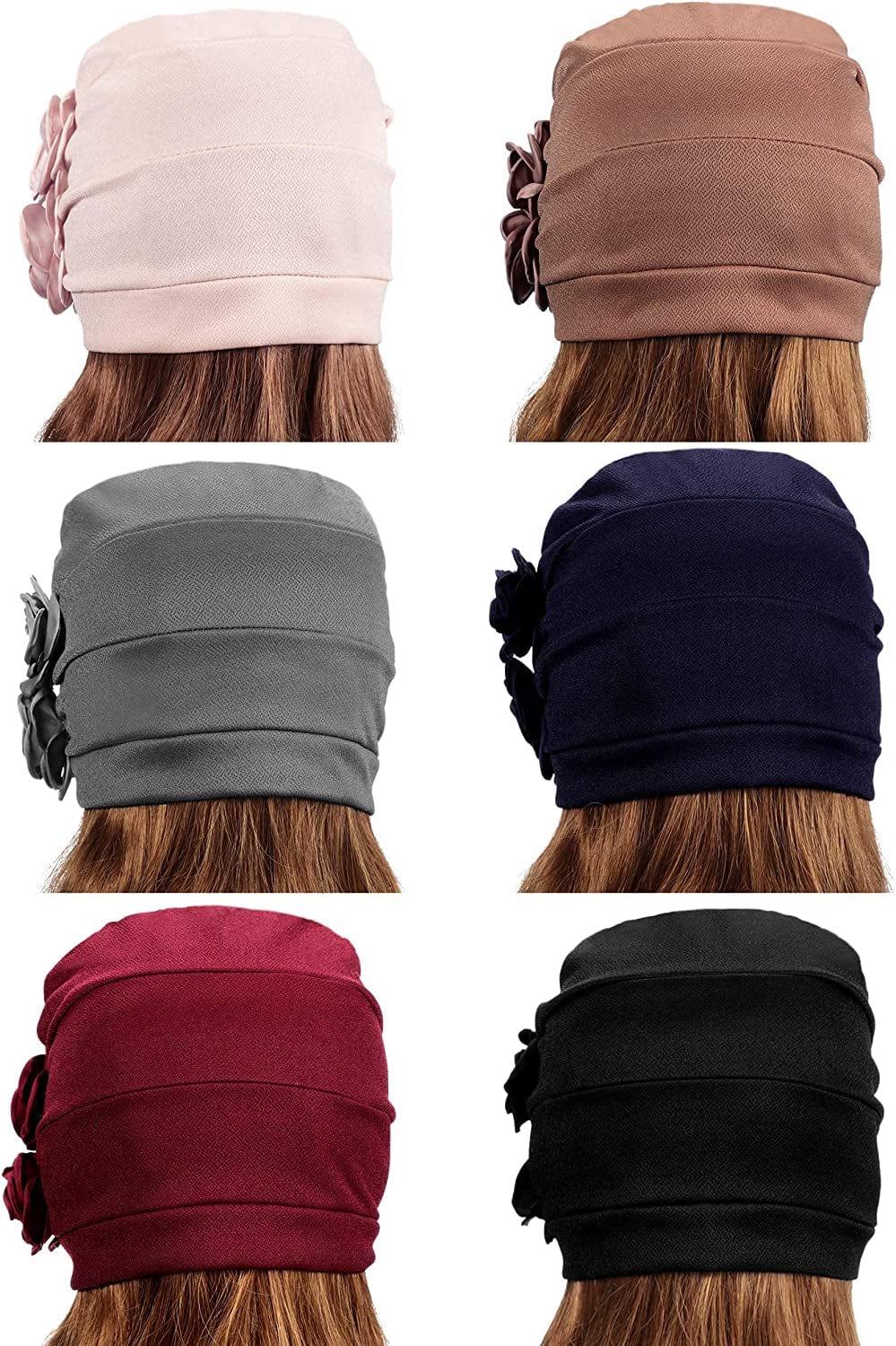 6 Pieces Women Turban Flower Caps Vintage Beanie Headscarf Elastic Headwrap Hat Apparel & Accessories > Clothing Accessories > Headwear SATINIOR   