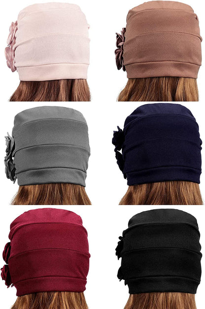 6 Pieces Women Turban Flower Caps Vintage Beanie Headscarf Elastic Headwrap Hat Apparel & Accessories > Clothing Accessories > Headwear SATINIOR   