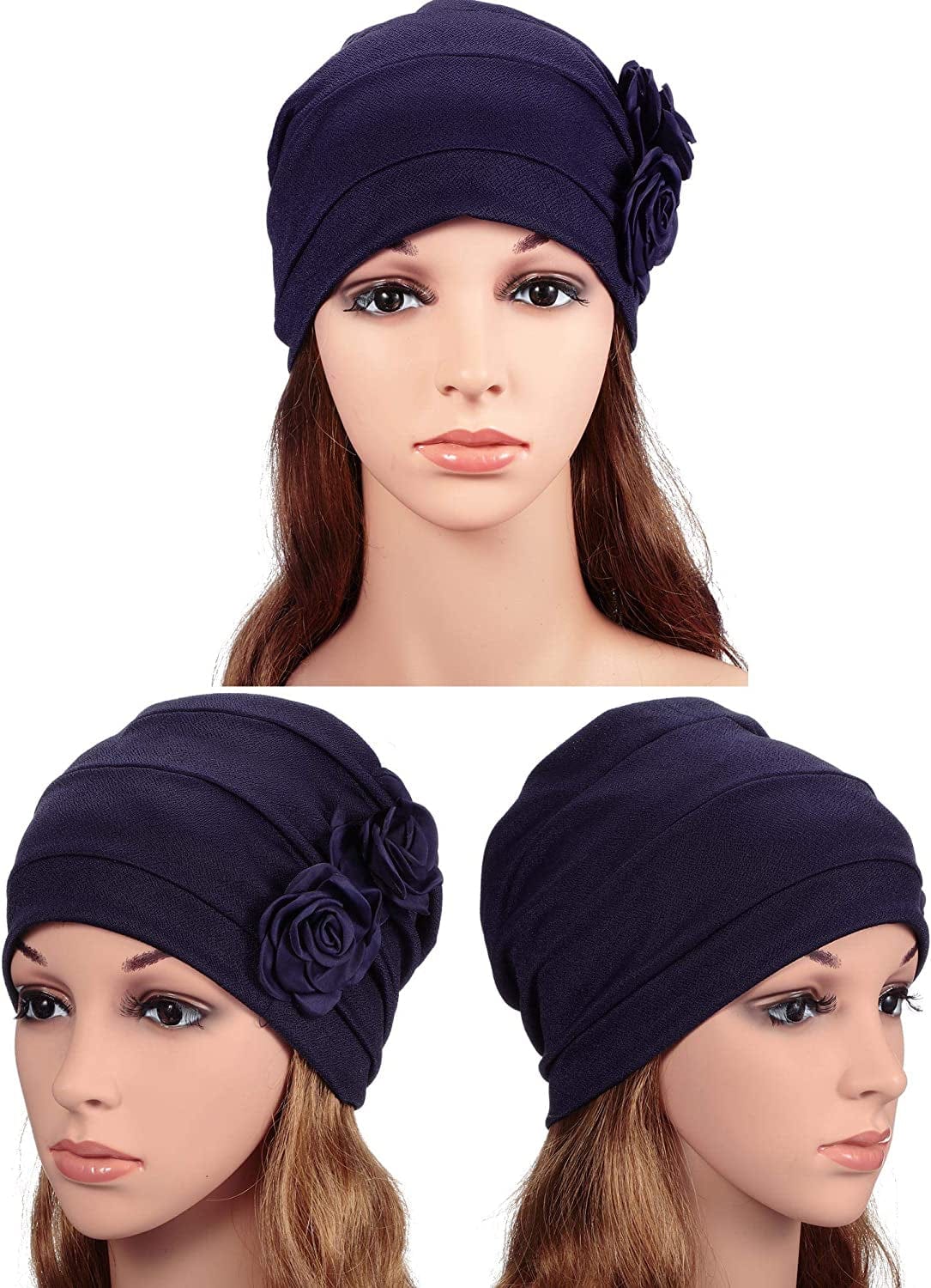 6 Pieces Women Turban Flower Caps Vintage Beanie Headscarf Elastic Headwrap Hat Apparel & Accessories > Clothing Accessories > Headwear SATINIOR   