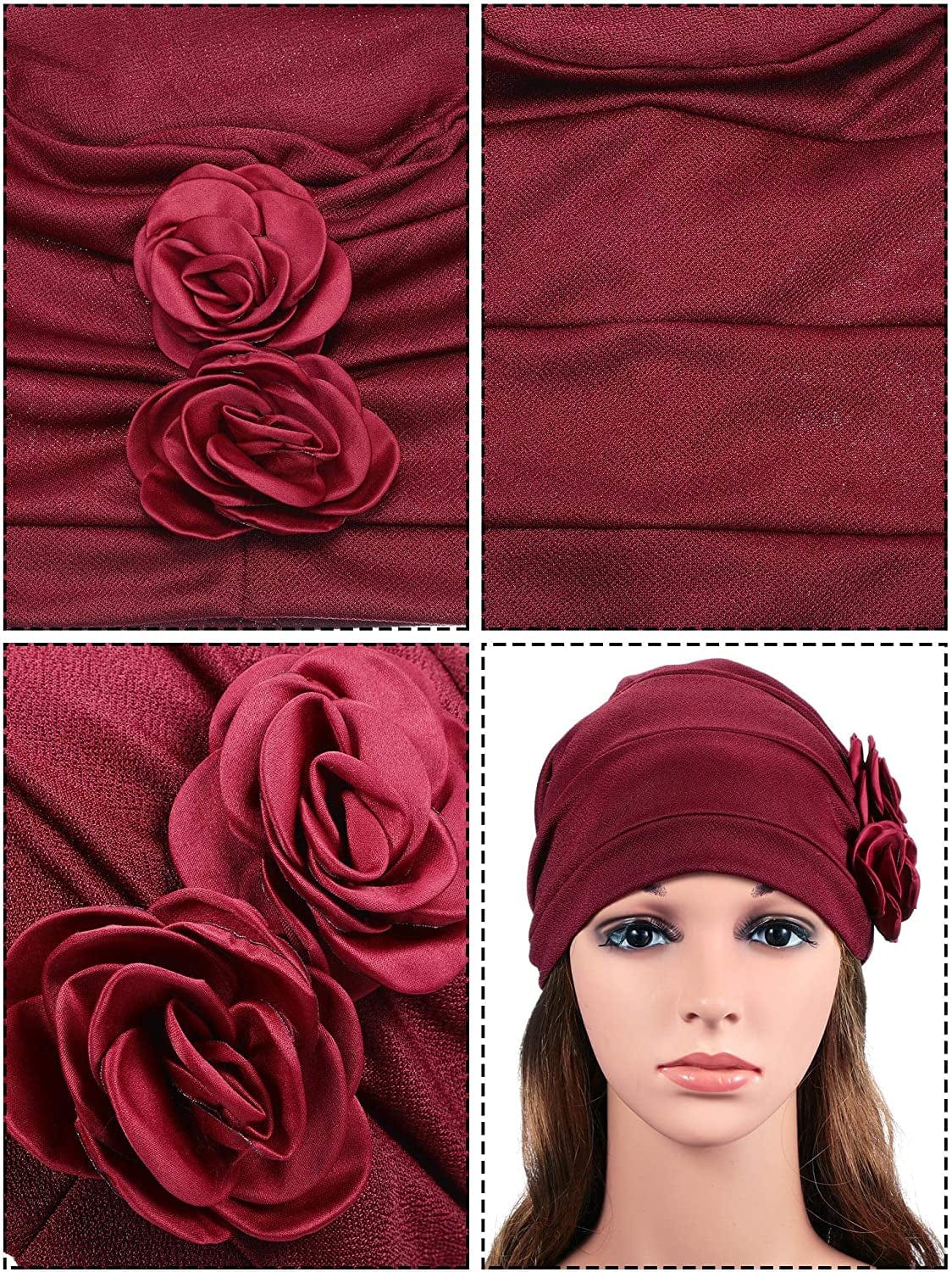 6 Pieces Women Turban Flower Caps Vintage Beanie Headscarf Elastic Headwrap Hat Apparel & Accessories > Clothing Accessories > Headwear SATINIOR   