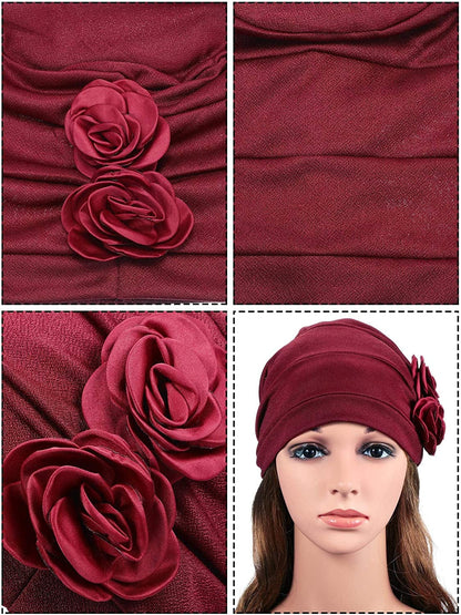 6 Pieces Women Turban Flower Caps Vintage Beanie Headscarf Elastic Headwrap Hat Apparel & Accessories > Clothing Accessories > Headwear SATINIOR   