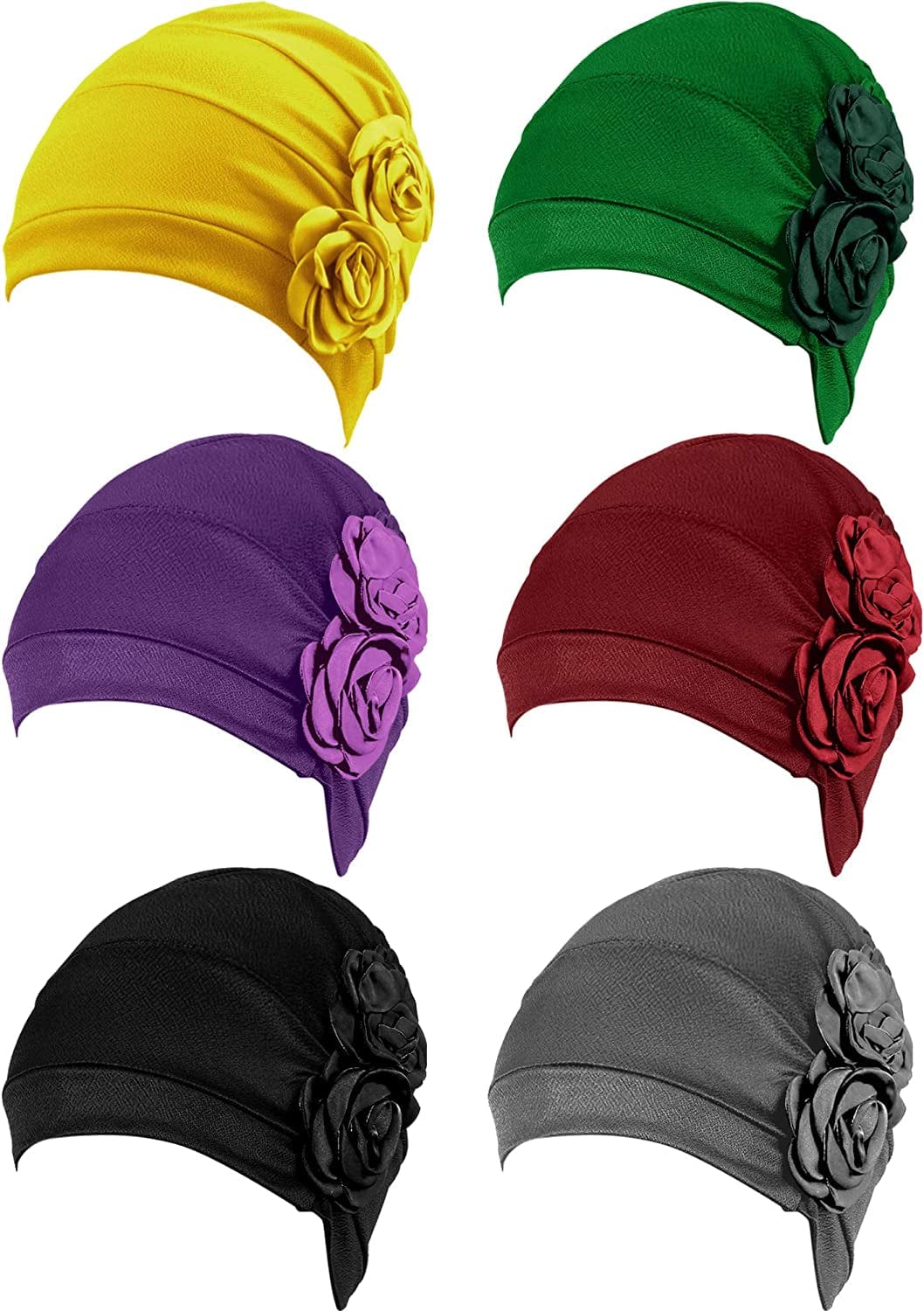 6 Pieces Women Turban Flower Caps Vintage Beanie Headscarf Elastic Headwrap Hat Apparel & Accessories > Clothing Accessories > Headwear SATINIOR Fresh Colors  