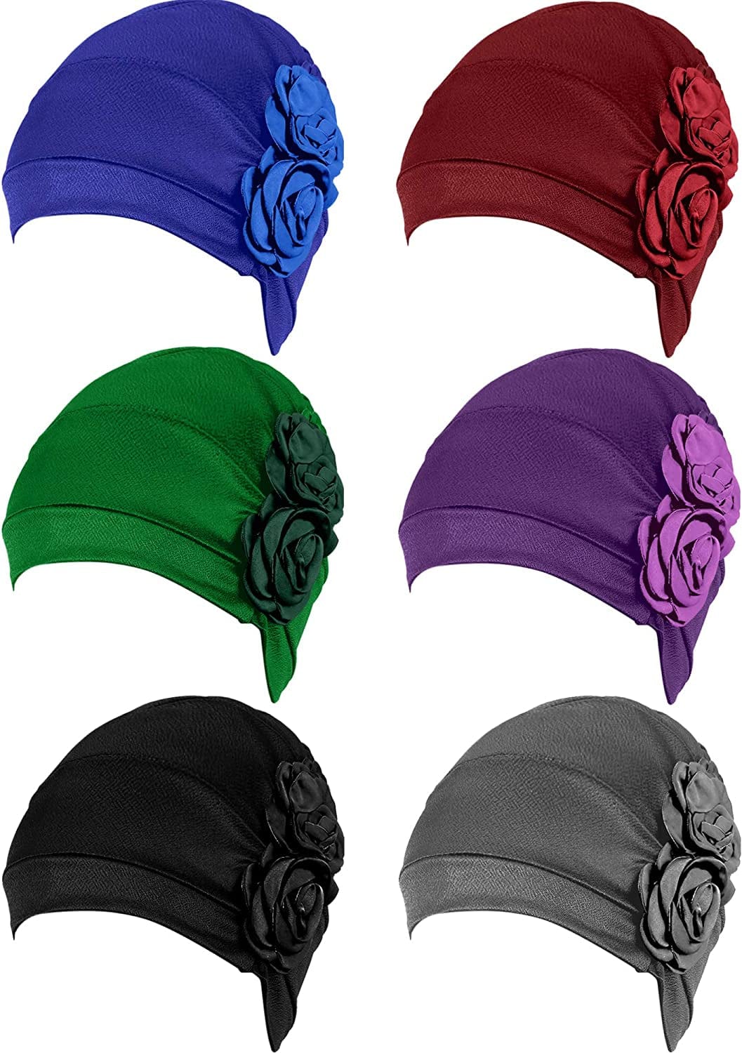 6 Pieces Women Turban Flower Caps Vintage Beanie Headscarf Elastic Headwrap Hat Apparel & Accessories > Clothing Accessories > Headwear SATINIOR Classic Colors  
