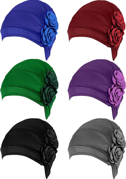 6 Pieces Women Turban Flower Caps Vintage Beanie Headscarf Elastic Headwrap Hat Apparel & Accessories > Clothing Accessories > Headwear SATINIOR Classic Colors  