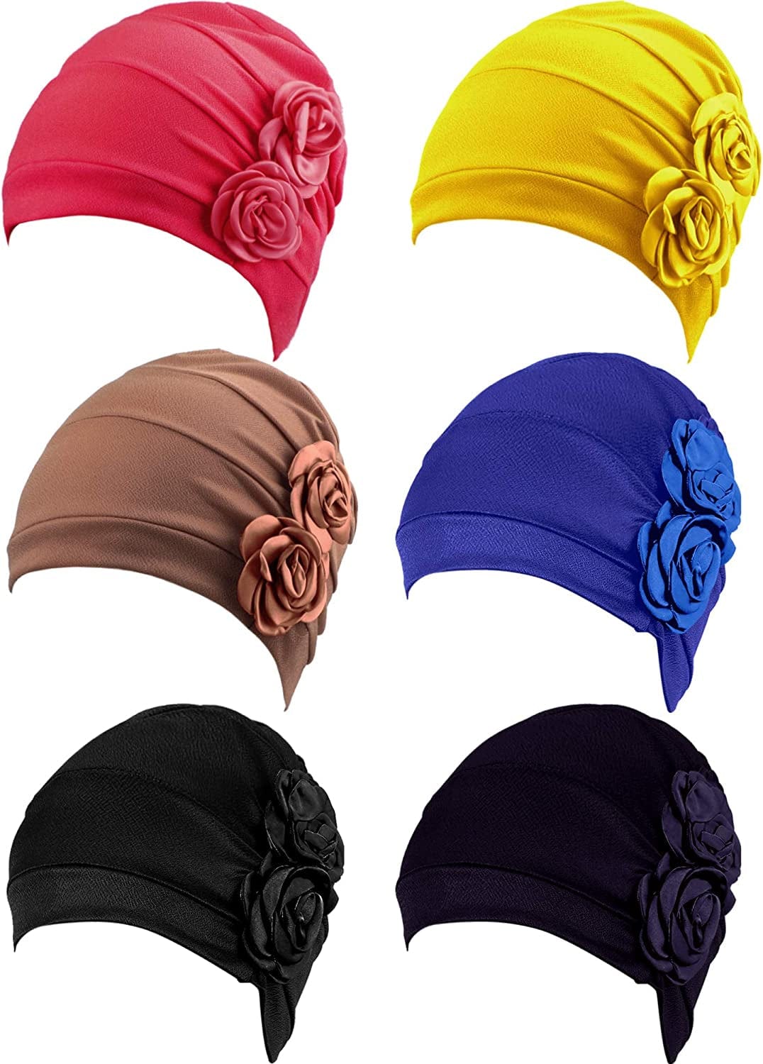 6 Pieces Women Turban Flower Caps Vintage Beanie Headscarf Elastic Headwrap Hat Apparel & Accessories > Clothing Accessories > Headwear SATINIOR Tasteful Colors  