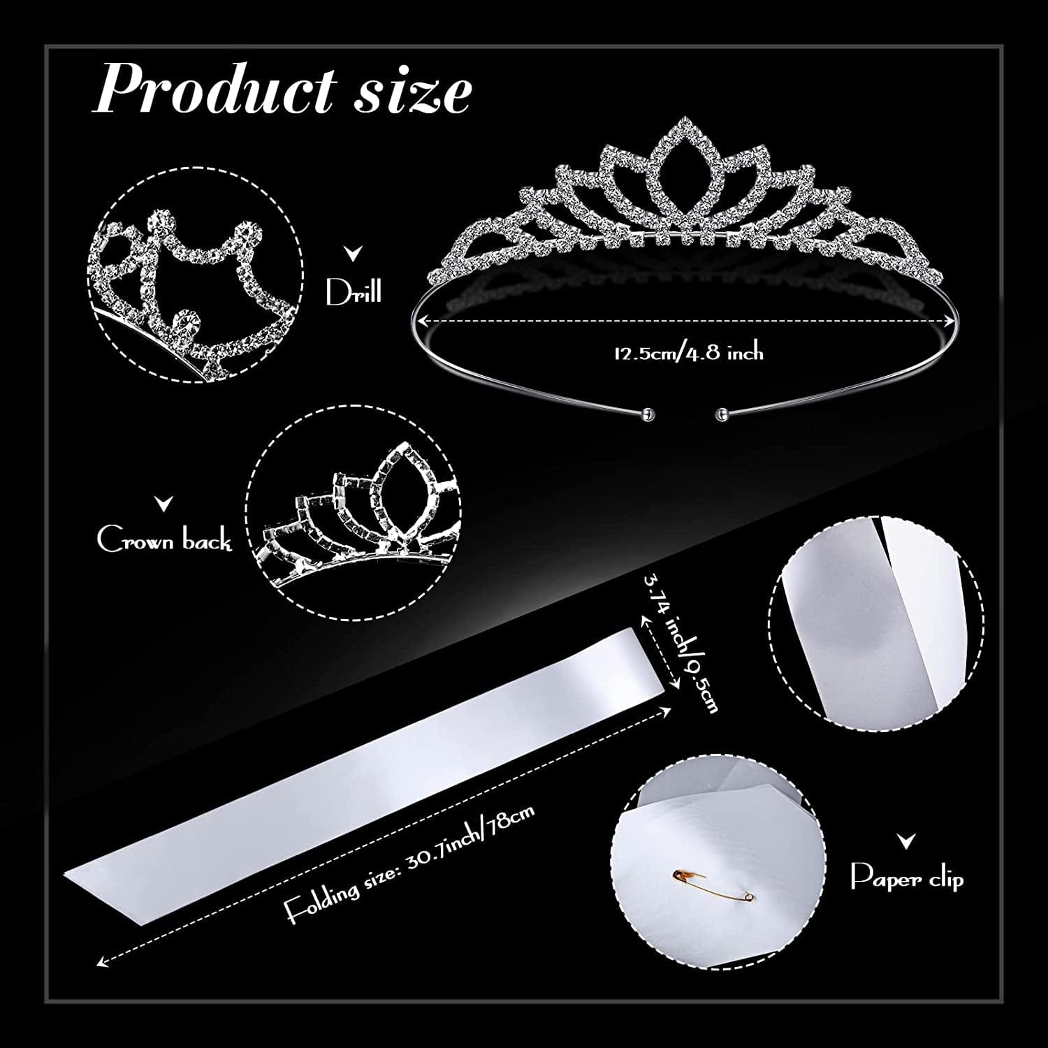 6 Set Sashes for Pageants Prom Queen Crown Blank Sashes Rhinestones Tiara Satin Sash for Wedding Prom Party Decorations DIY Apparel & Accessories > Clothing Accessories > Sashes Juinte   