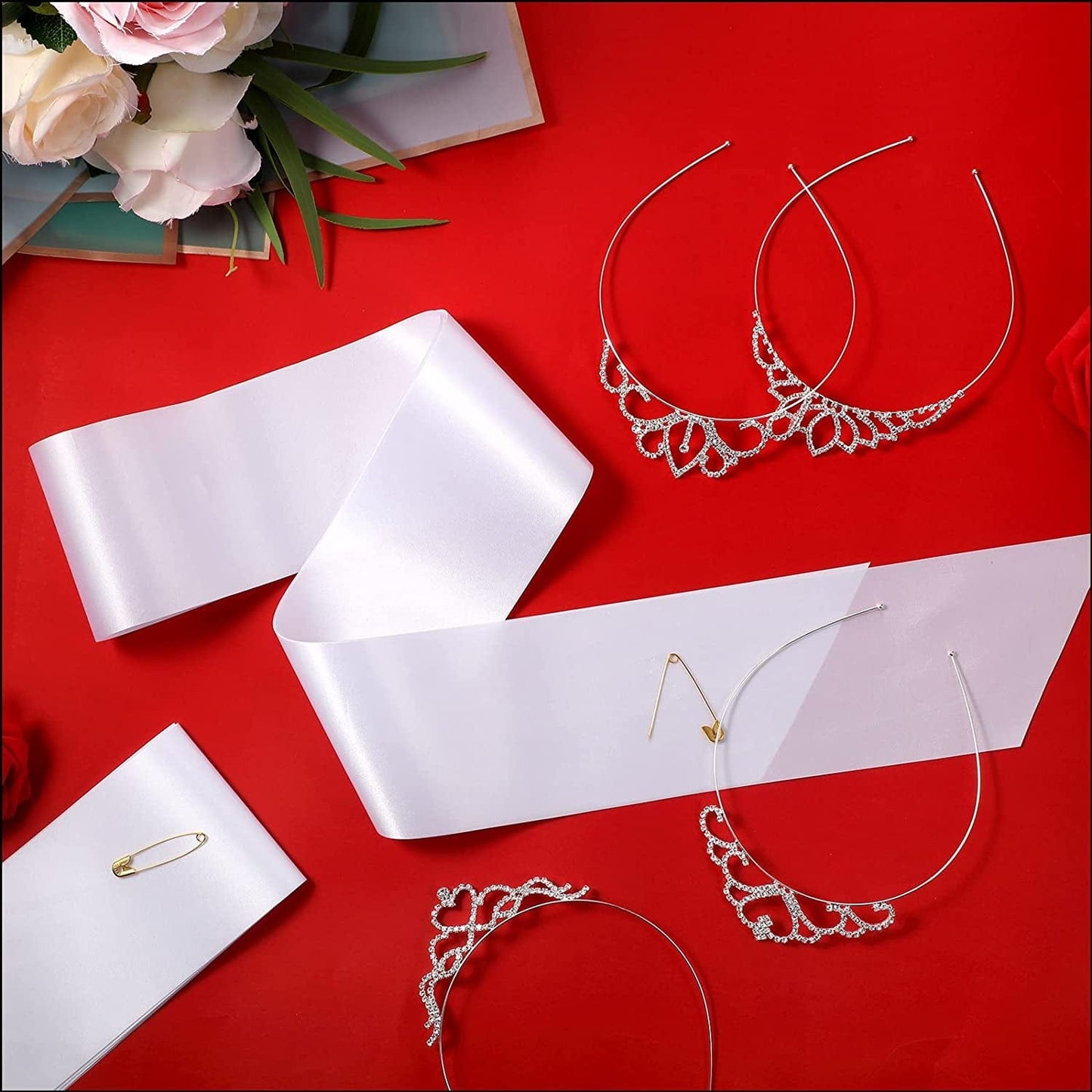 6 Set Sashes for Pageants Prom Queen Crown Blank Sashes Rhinestones Tiara Satin Sash for Wedding Prom Party Decorations DIY Apparel & Accessories > Clothing Accessories > Sashes Juinte   