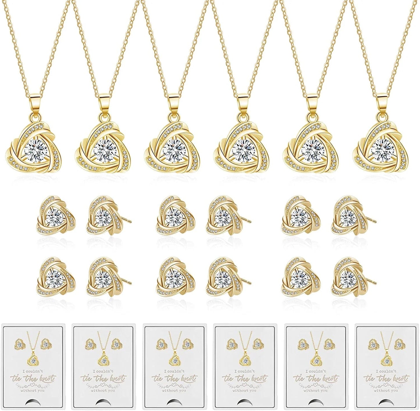 6 Sets Bridesmaid Proposal Gifts Teardrop Jewelry Set for Bridal Bridesmaid Necklace Earring Set for Wedding Jewelry Set for Women Girls E-Knot Jewelry-Gold