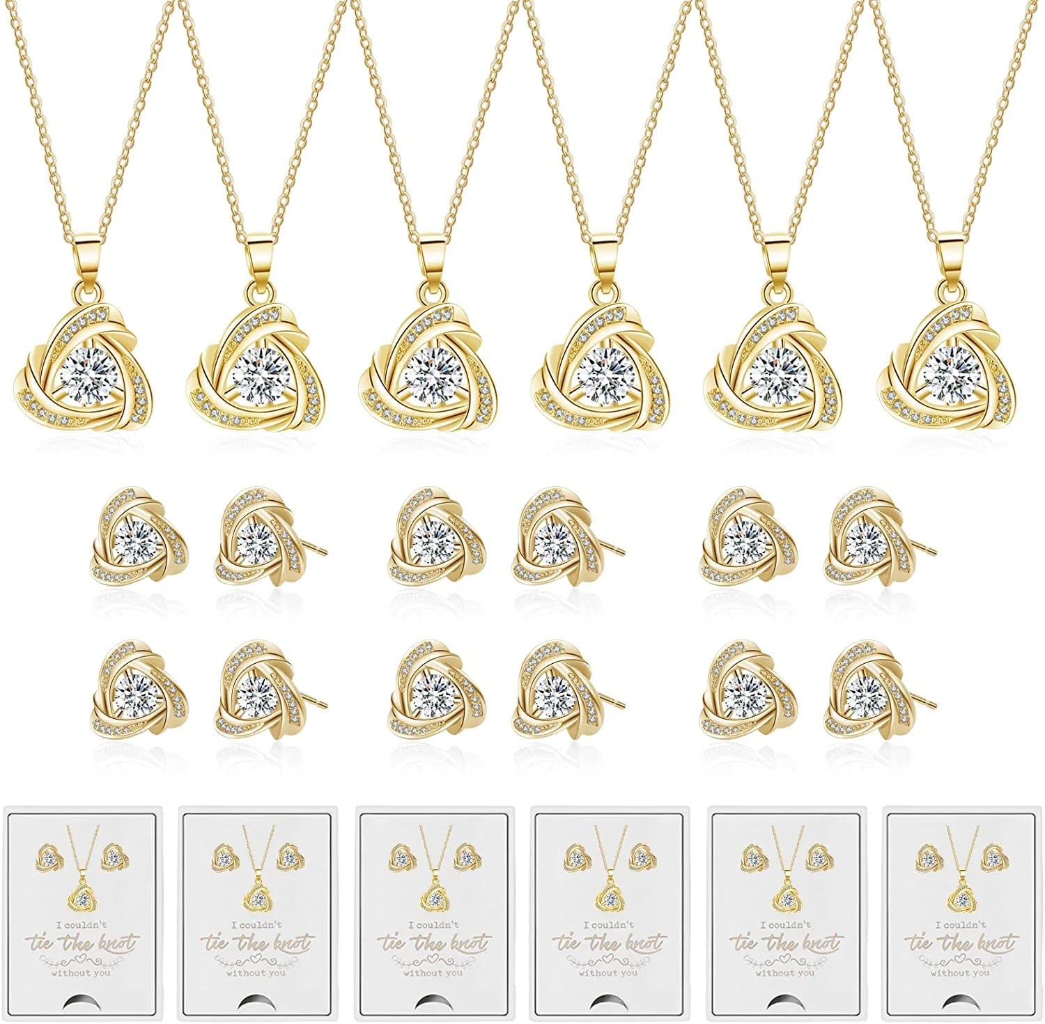 6 Sets Bridesmaid Proposal Gifts Teardrop Jewelry Set for Bridal Bridesmaid Necklace Earring Set for Wedding Jewelry Set for Women Girls E-Knot Jewelry-Gold