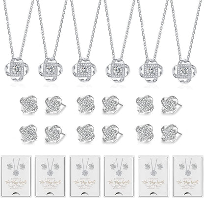6 Sets Bridesmaid Proposal Gifts Teardrop Jewelry Set for Bridal Bridesmaid Necklace Earring Set for Wedding Jewelry Set for Women Girls G-Jewelry set silver