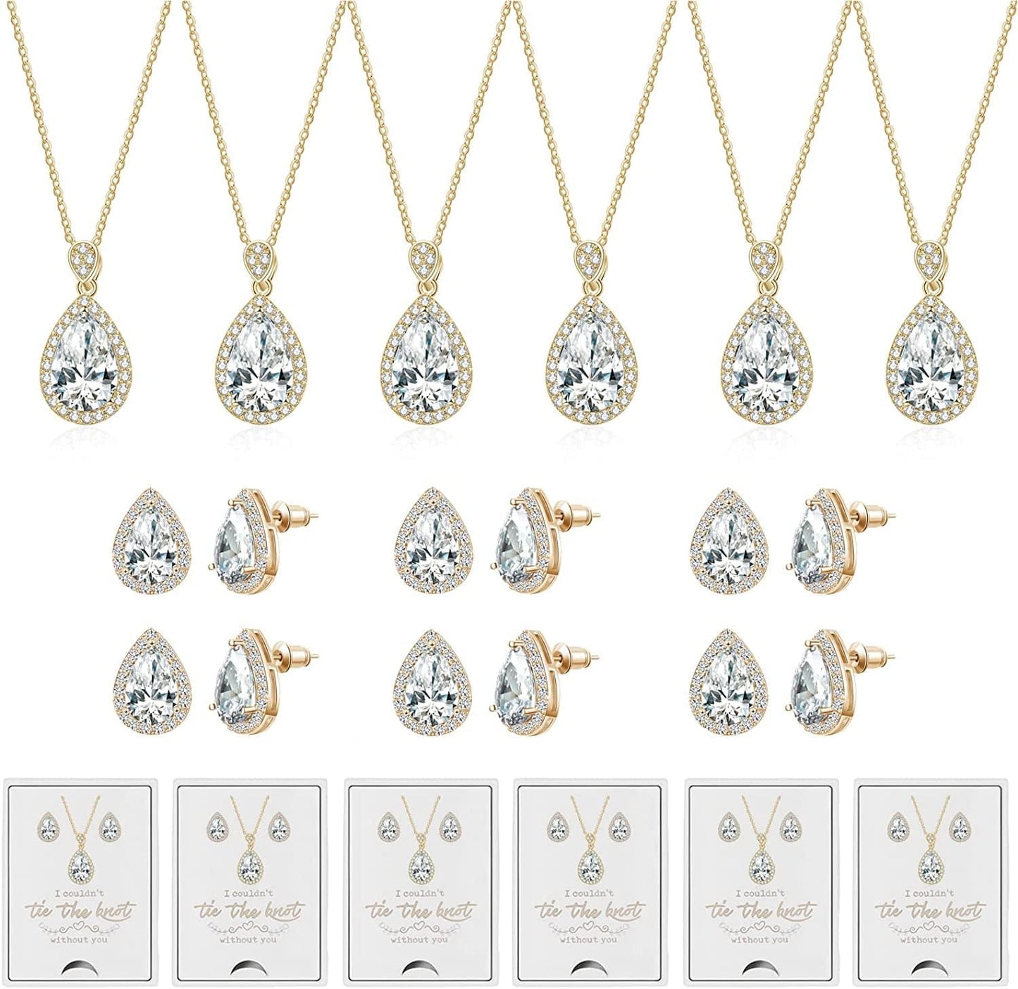 6 Sets Bridesmaid Proposal Gifts Teardrop Jewelry Set for Bridal Bridesmaid Necklace Earring Set for Wedding Jewelry Set for Women Girls B-Teardrop Jewelry-Gold
