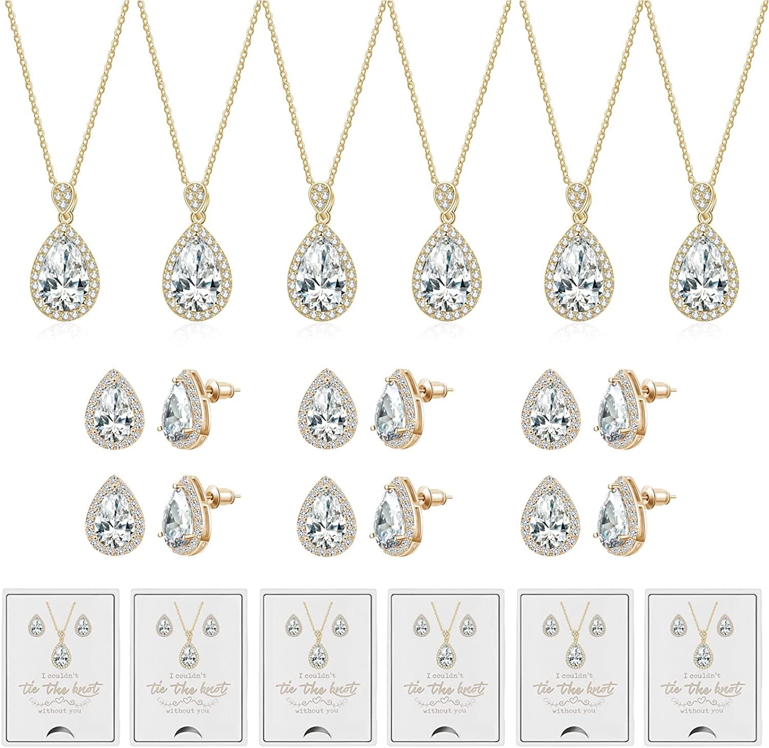 6 Sets Bridesmaid Proposal Gifts Teardrop Jewelry Set for Bridal Bridesmaid Necklace Earring Set for Wedding Jewelry Set for Women Girls B-Teardrop Jewelry-Gold