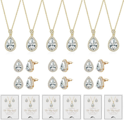 6 Sets Bridesmaid Proposal Gifts Teardrop Jewelry Set for Bridal Bridesmaid Necklace Earring Set for Wedding Jewelry Set for Women Girls B-Teardrop Jewelry-Gold