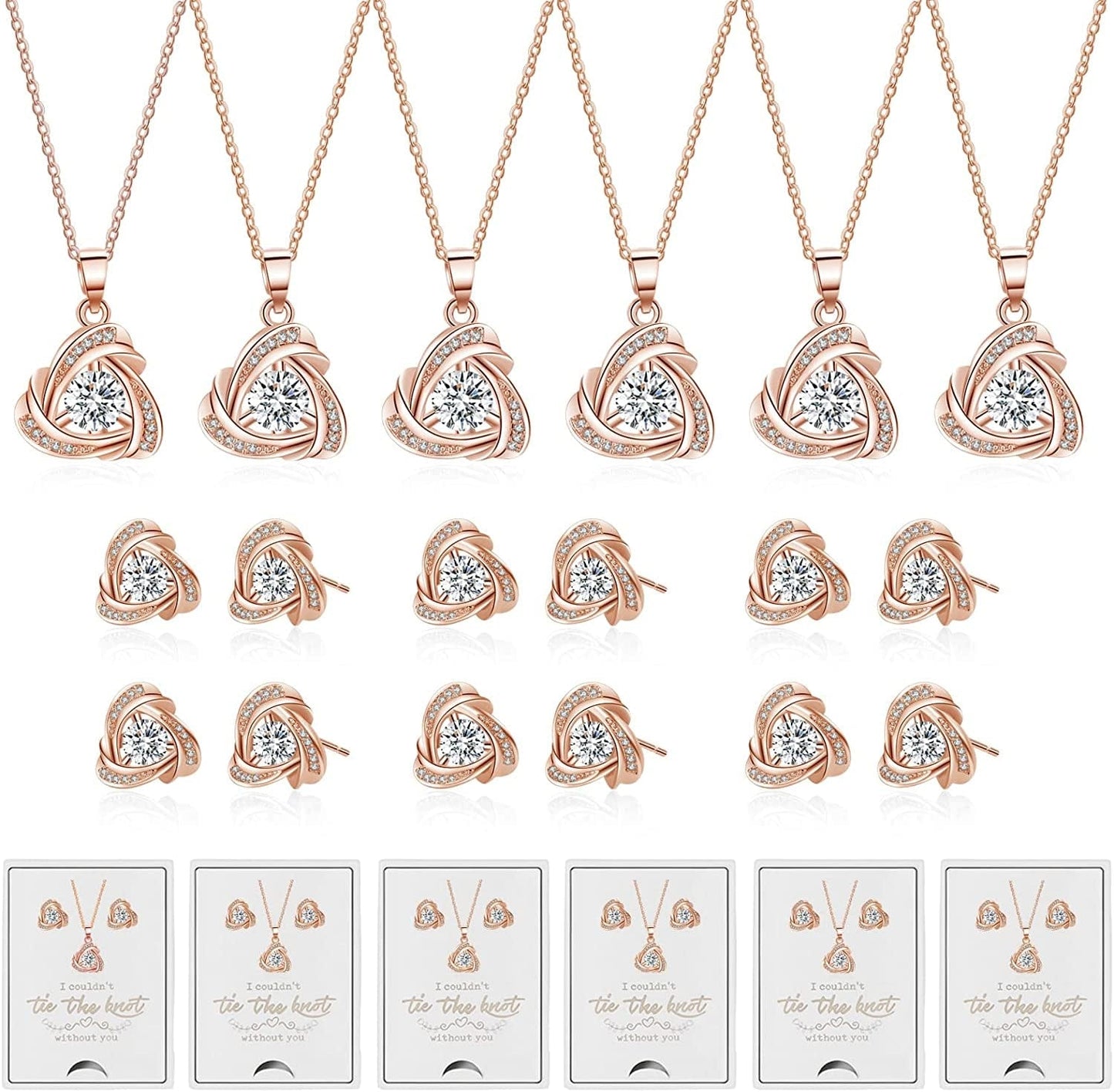 6 Sets Bridesmaid Proposal Gifts Teardrop Jewelry Set for Bridal Bridesmaid Necklace Earring Set for Wedding Jewelry Set for Women Girls F-Knot Jewelry-Rose Gold