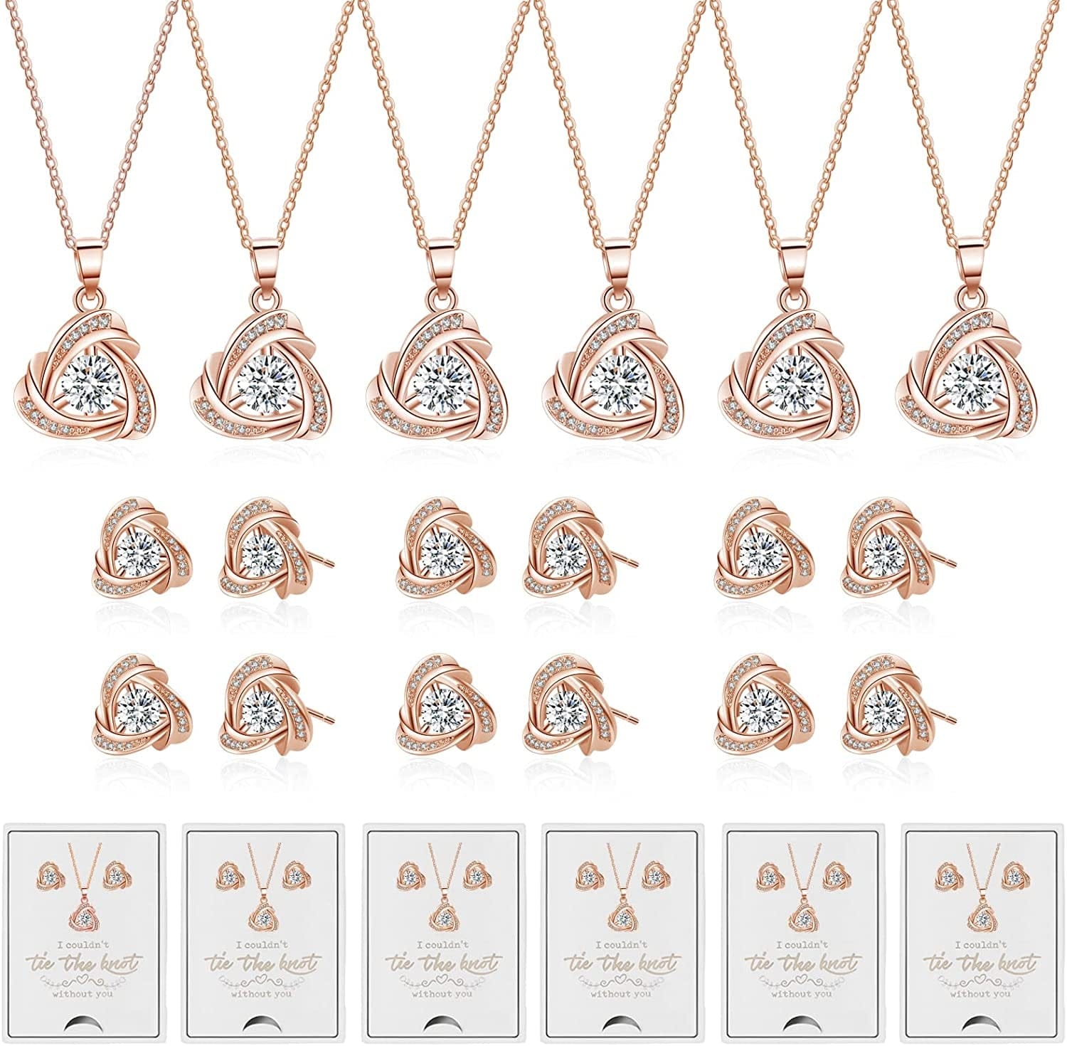 6 Sets Bridesmaid Proposal Gifts Teardrop Jewelry Set for Bridal Bridesmaid Necklace Earring Set for Wedding Jewelry Set for Women Girls F-Knot Jewelry-Rose Gold
