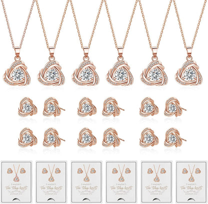 6 Sets Bridesmaid Proposal Gifts Teardrop Jewelry Set for Bridal Bridesmaid Necklace Earring Set for Wedding Jewelry Set for Women Girls F-Knot Jewelry-Rose Gold